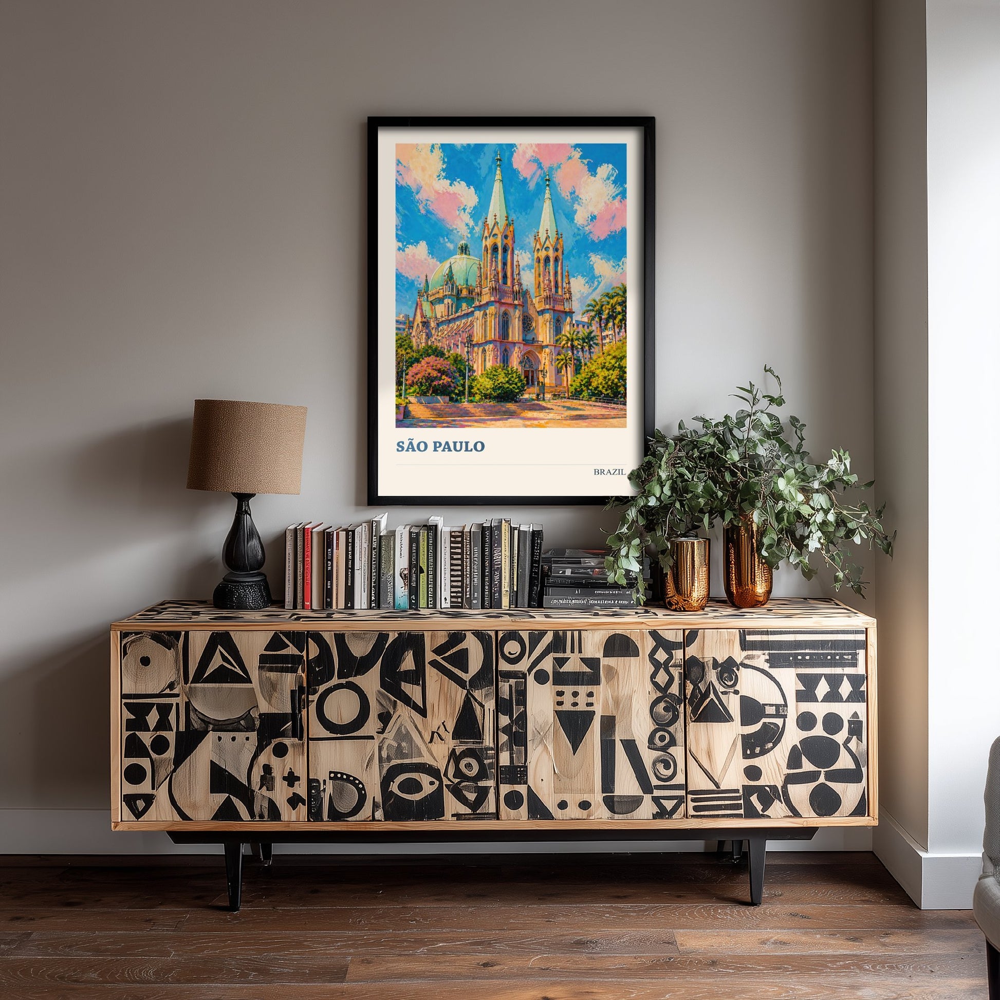Sao Paulo Travel Poster - Brazil Art Print - Vibrant City Painting - Se Cathedral View V2 3/3