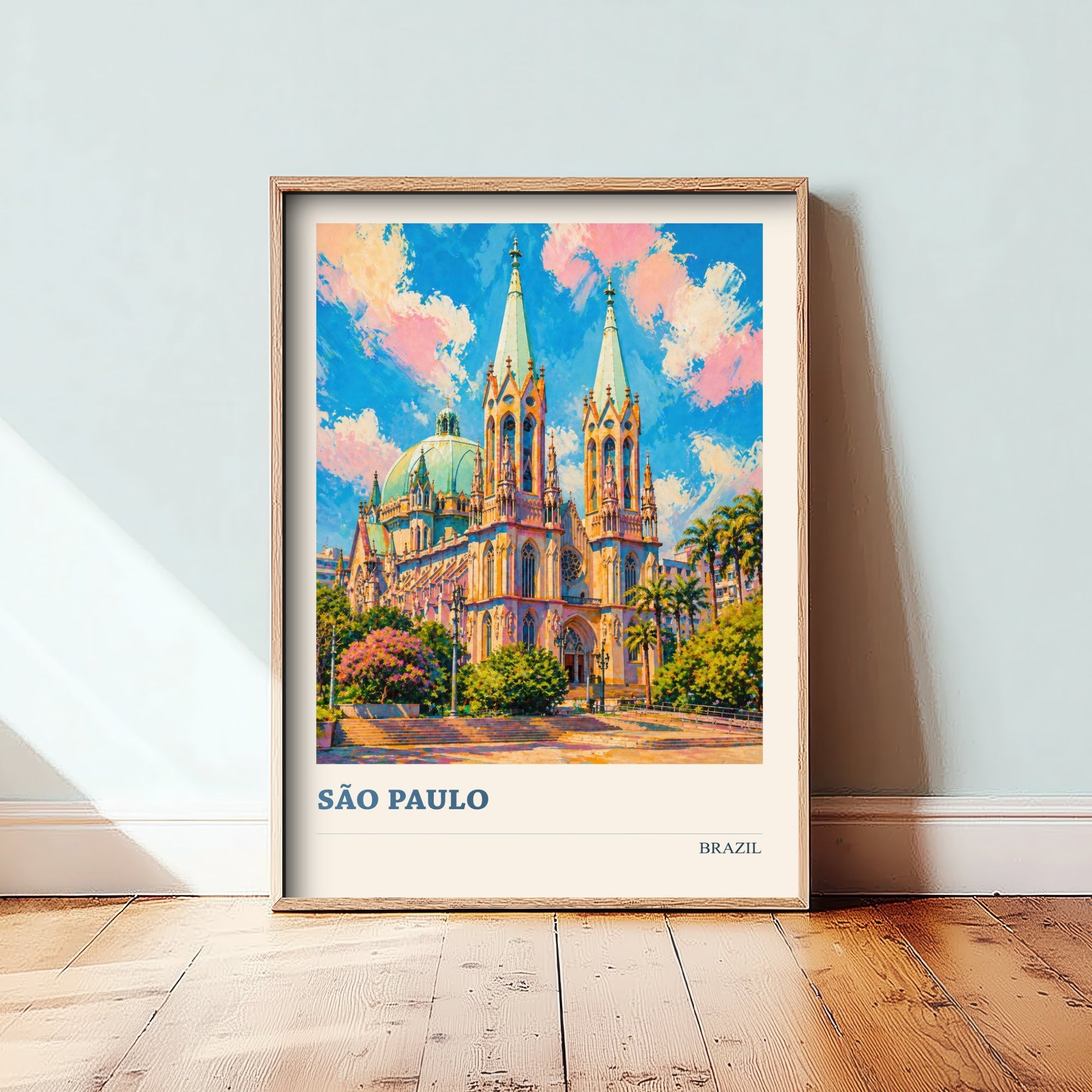 Sao Paulo Travel Poster - Brazil Art Print - Vibrant City Painting - Se Cathedral View V2 3/3