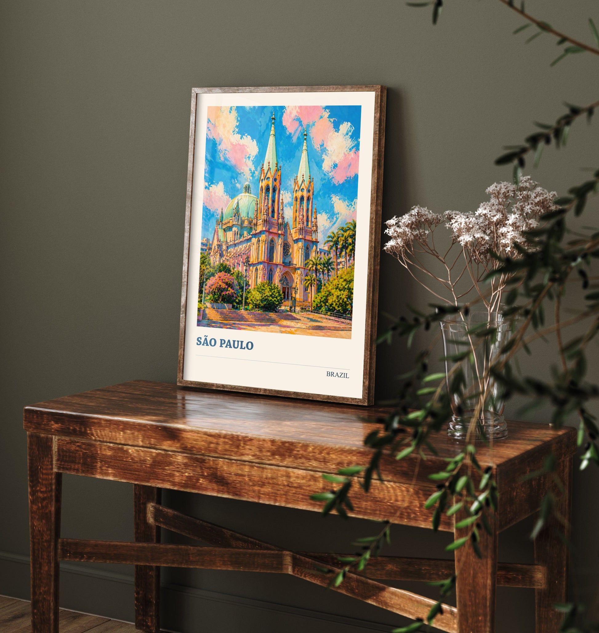 Sao Paulo Travel Poster - Brazil Art Print - Vibrant City Painting - Se Cathedral View V2 3/3