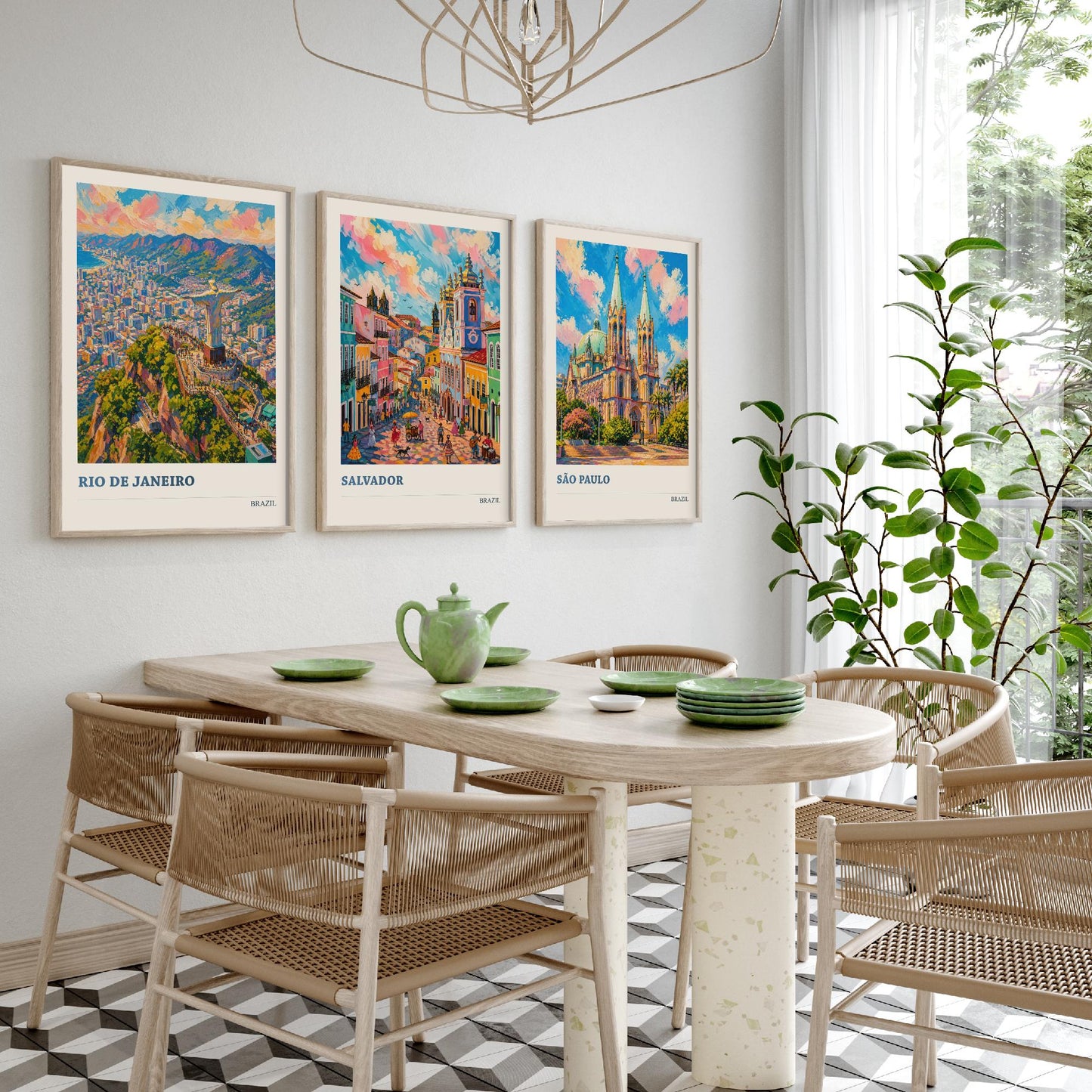 Brazil Travel Set of Three Art Prints V2 - Rio de Janeiro, Salvador, Sao Paulo - 3 Vibrant City Posters Painting Illustration Map