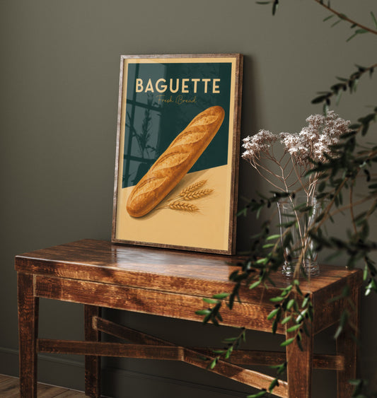 Vintage Baguette Art Print - Fresh Bread Bakery Poster - Food Illustration - French Kitchen Wall Art 1/3