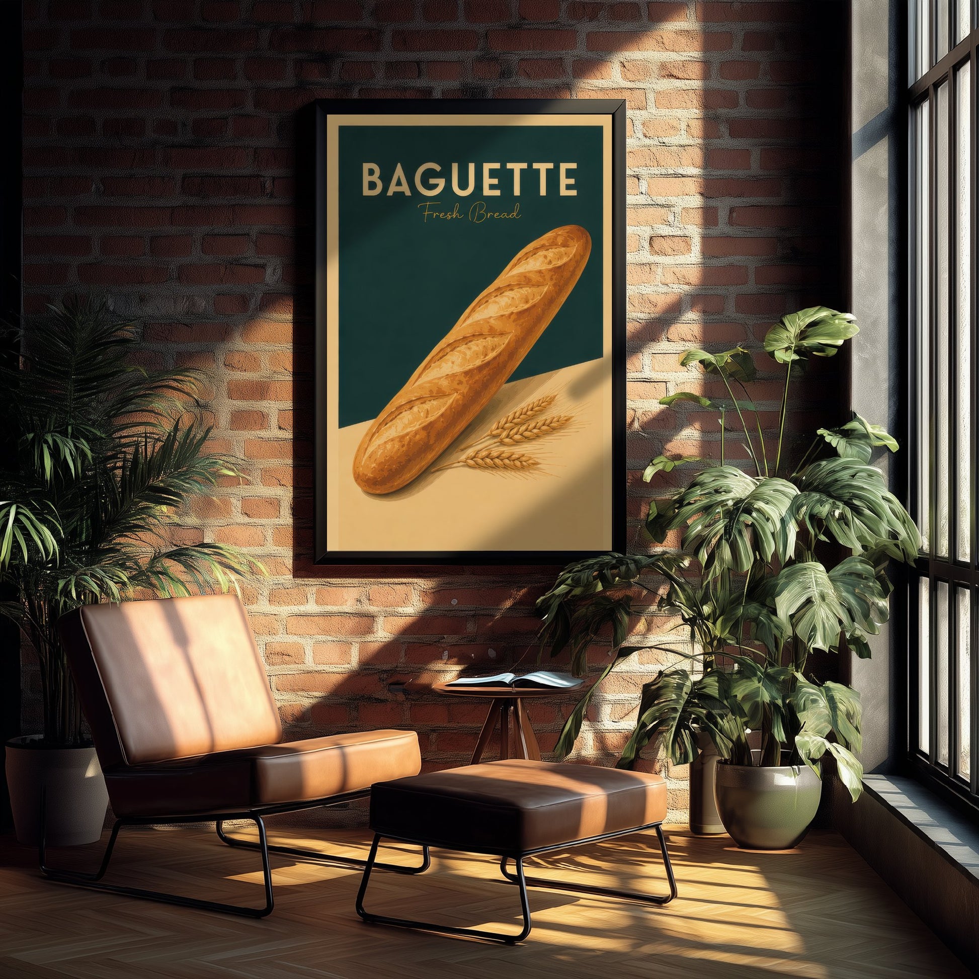 Vintage Baguette Art Print - Fresh Bread Bakery Poster - Food Illustration - French Kitchen Wall Art 1/3