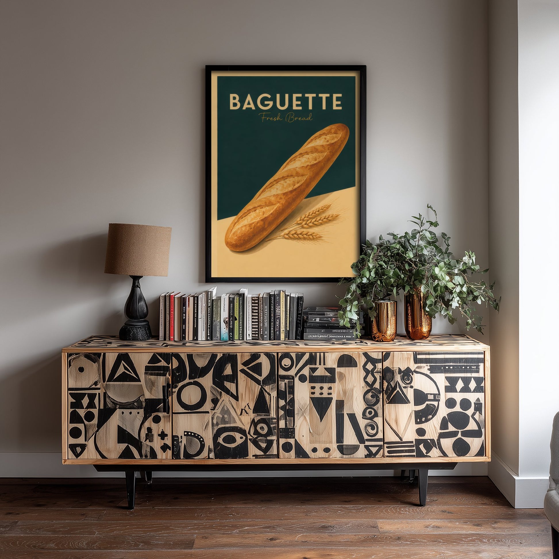 Vintage Baguette Art Print - Fresh Bread Bakery Poster - Food Illustration - French Kitchen Wall Art 1/3