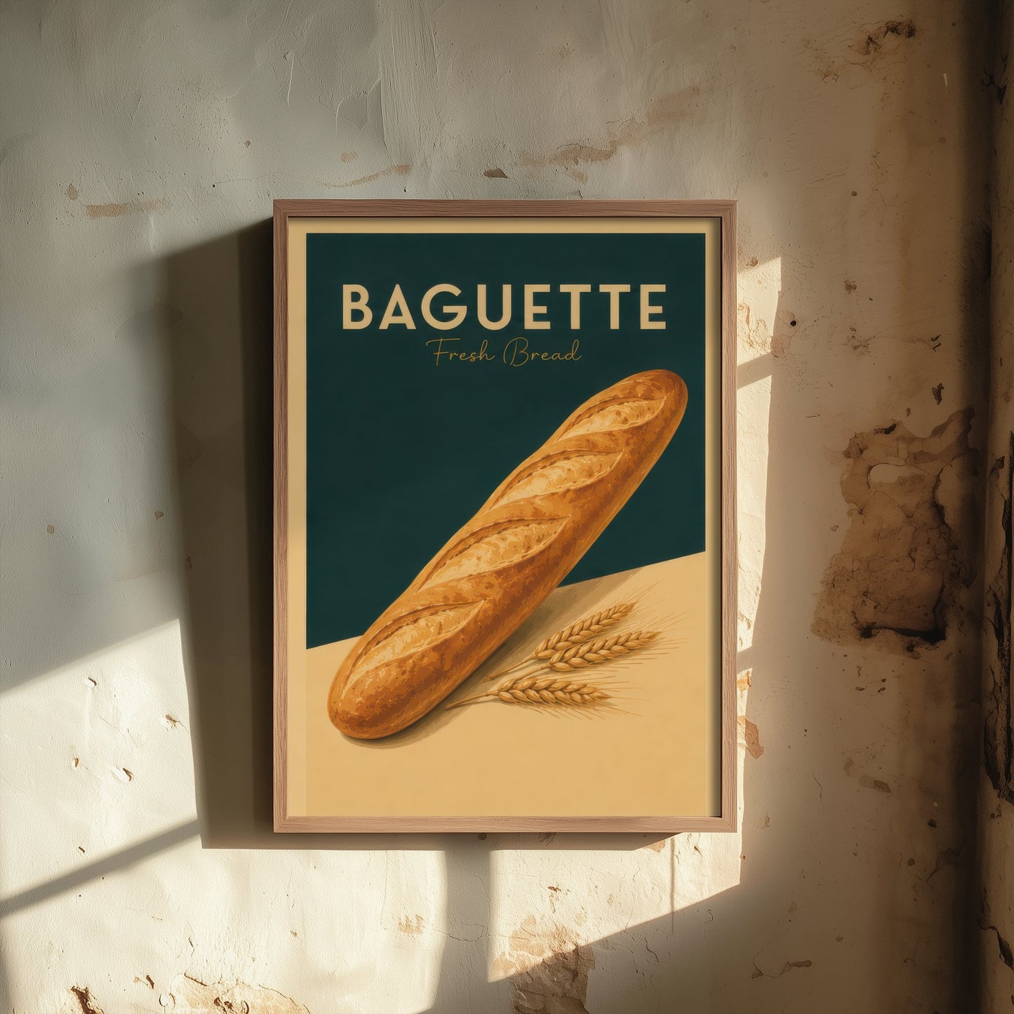 Vintage Baguette Art Print - Fresh Bread Bakery Poster - Food Illustration - French Kitchen Wall Art 1/3