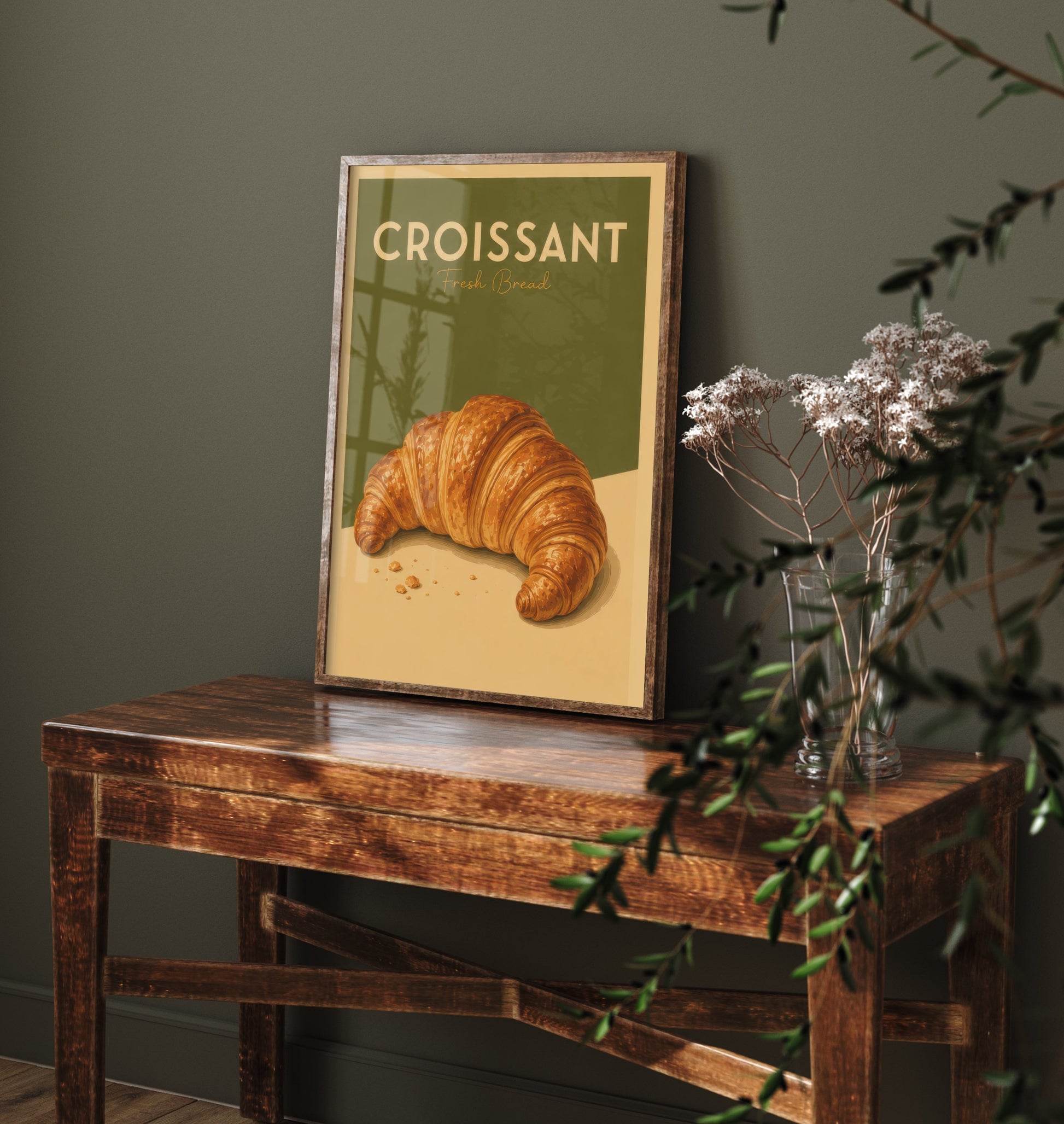 Vintage Croissant Art Print - Fresh Bread Bakery Poster - Food Illustration - French Cafe Kitchen Art 3/3