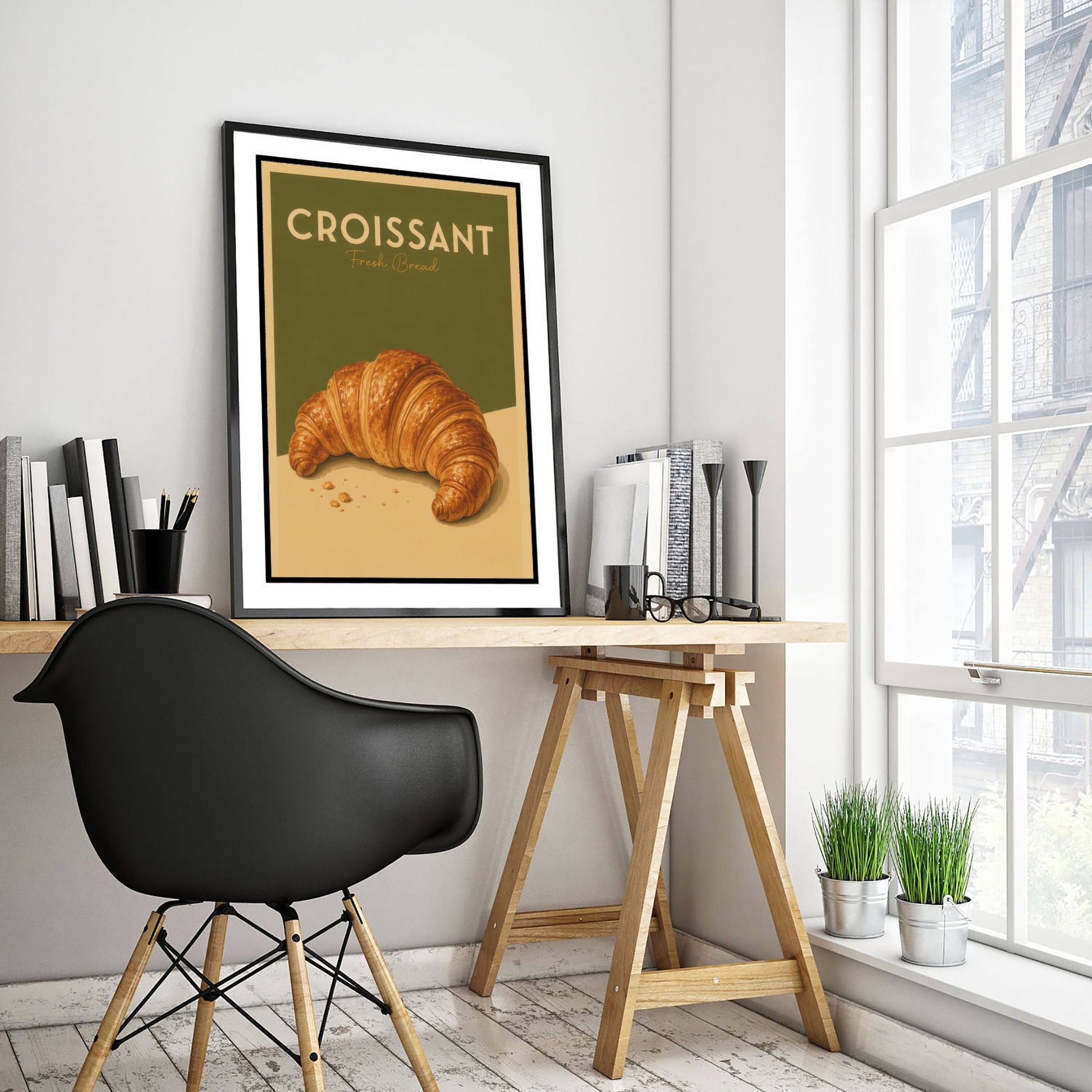 Vintage Croissant Art Print - Fresh Bread Bakery Poster - Food Illustration - French Cafe Kitchen Art 3/3