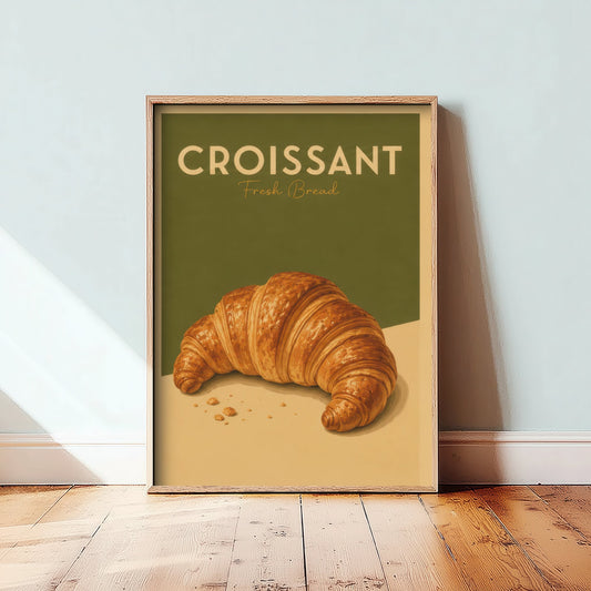 Vintage Croissant Art Print - Fresh Bread Bakery Poster - Food Illustration - French Cafe Kitchen Art 3/3