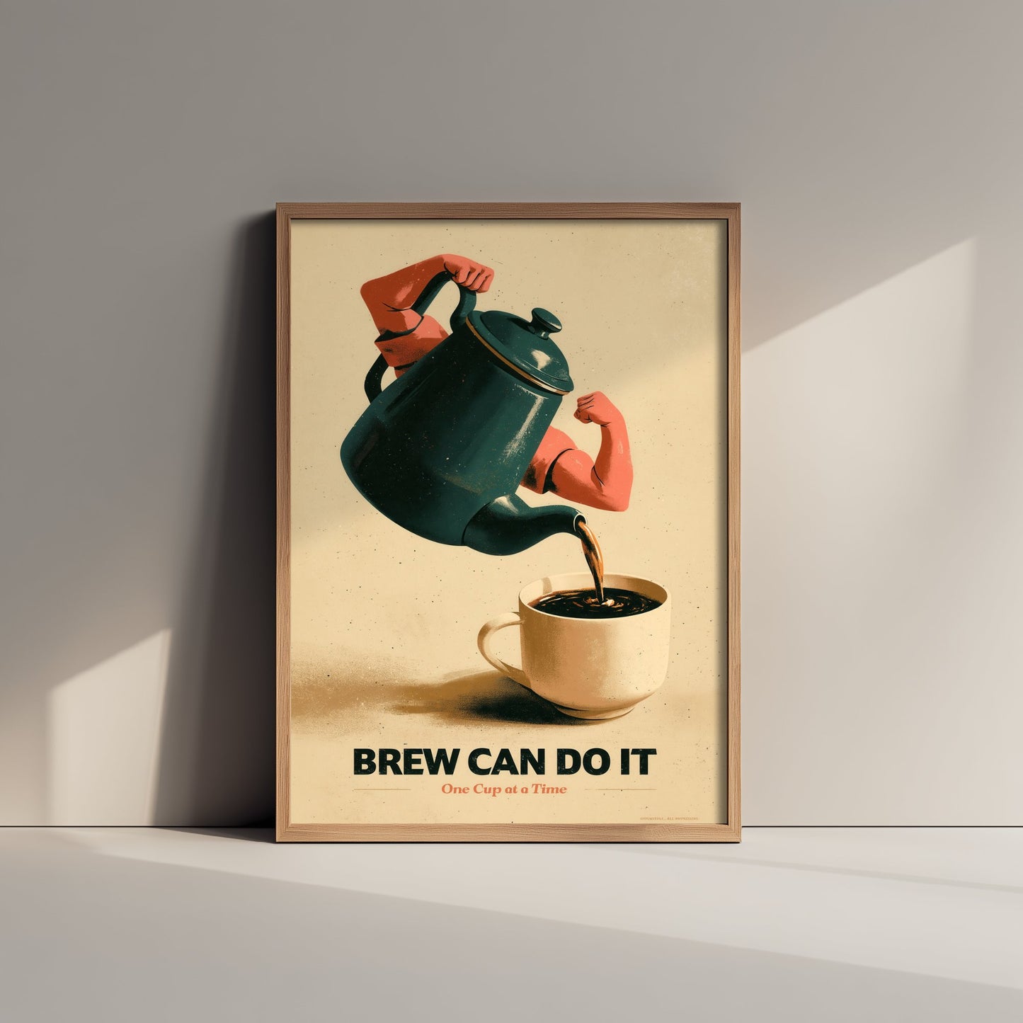 Brew Can Do It Art Print - Flexing Coffee Pot Poster - Retro Motivational Kitchen Illustration V1
