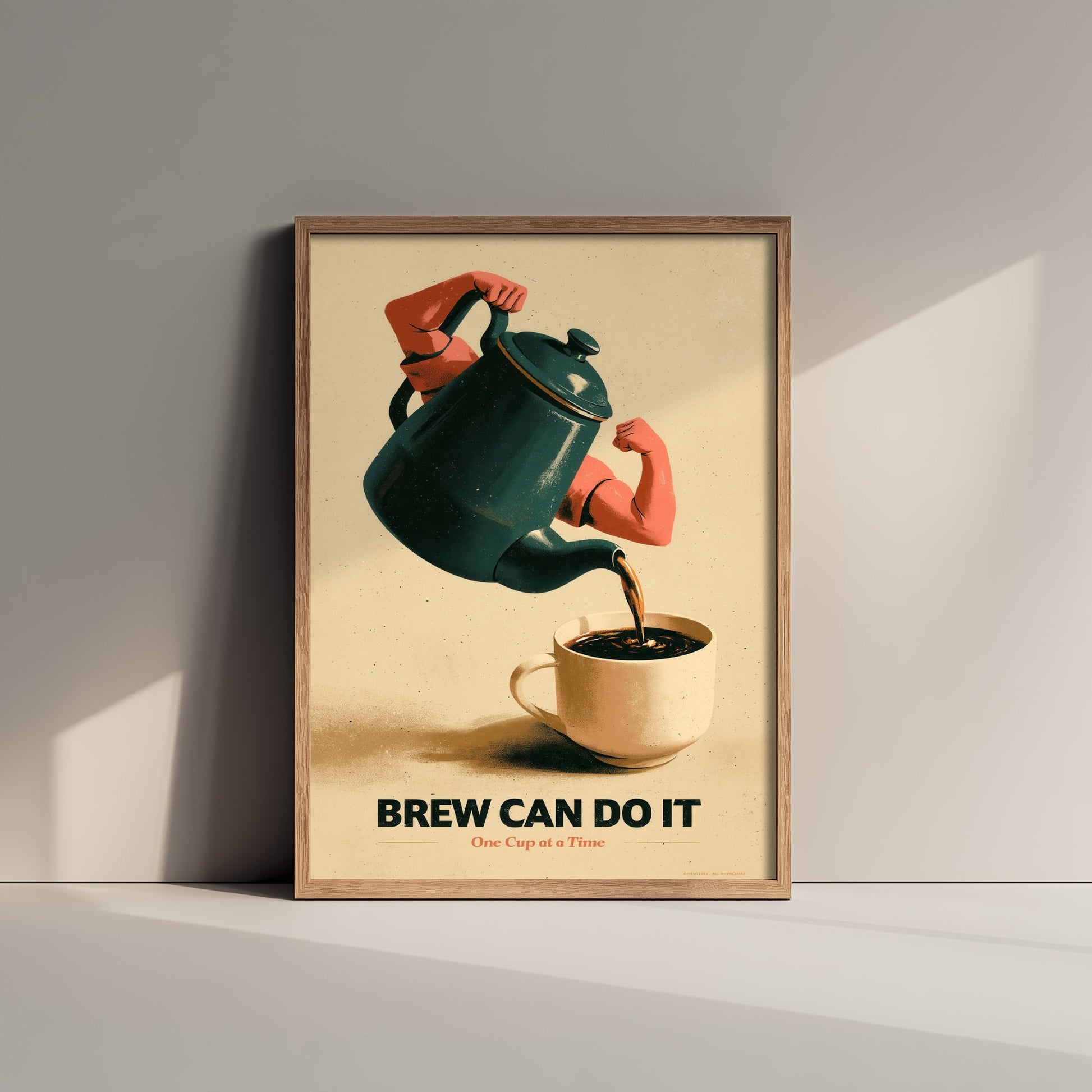 Brew Can Do It Art Print - Flexing Coffee Pot Poster - Retro Motivational Kitchen Illustration V1