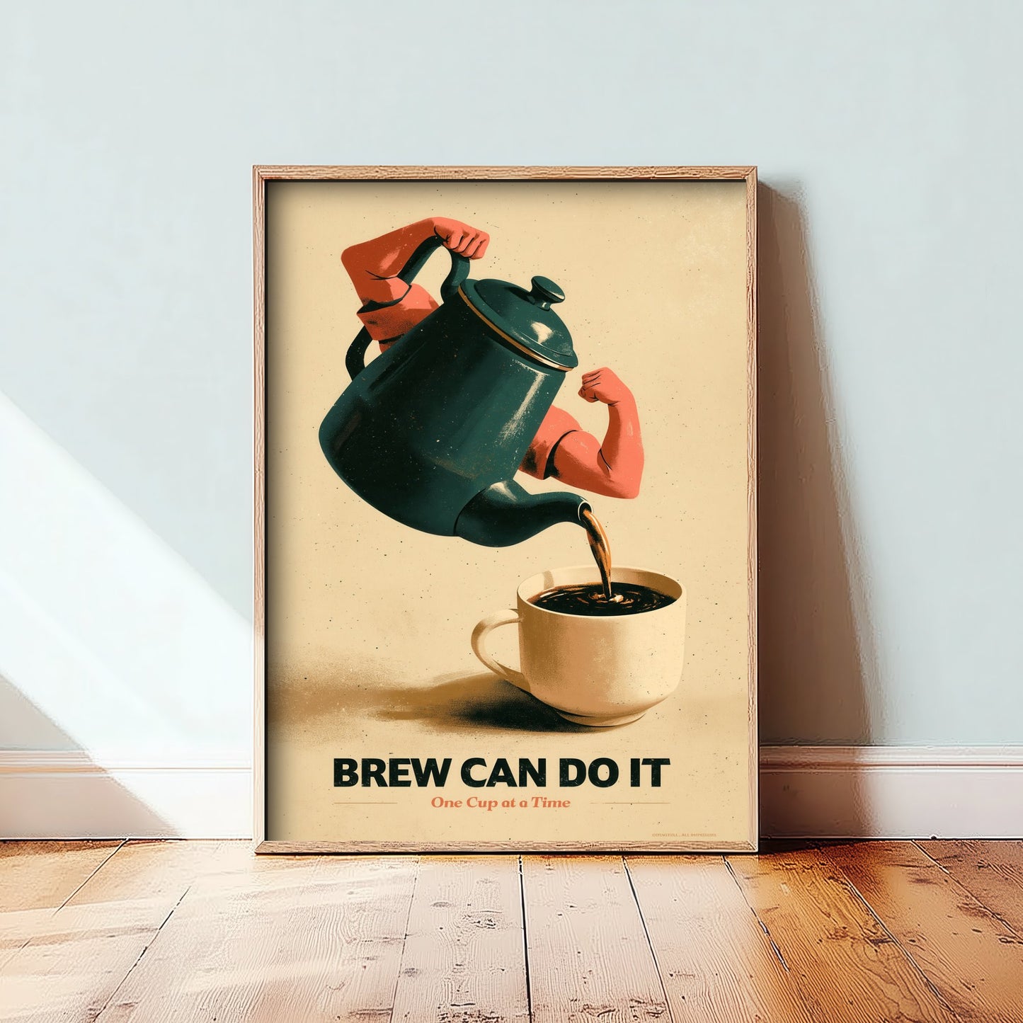 Brew Can Do It Art Print - Flexing Coffee Pot Poster - Retro Motivational Kitchen Illustration V1