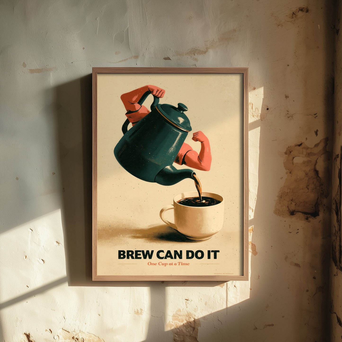 Brew Can Do It Art Print - Flexing Coffee Pot Poster - Retro Motivational Kitchen Illustration V1