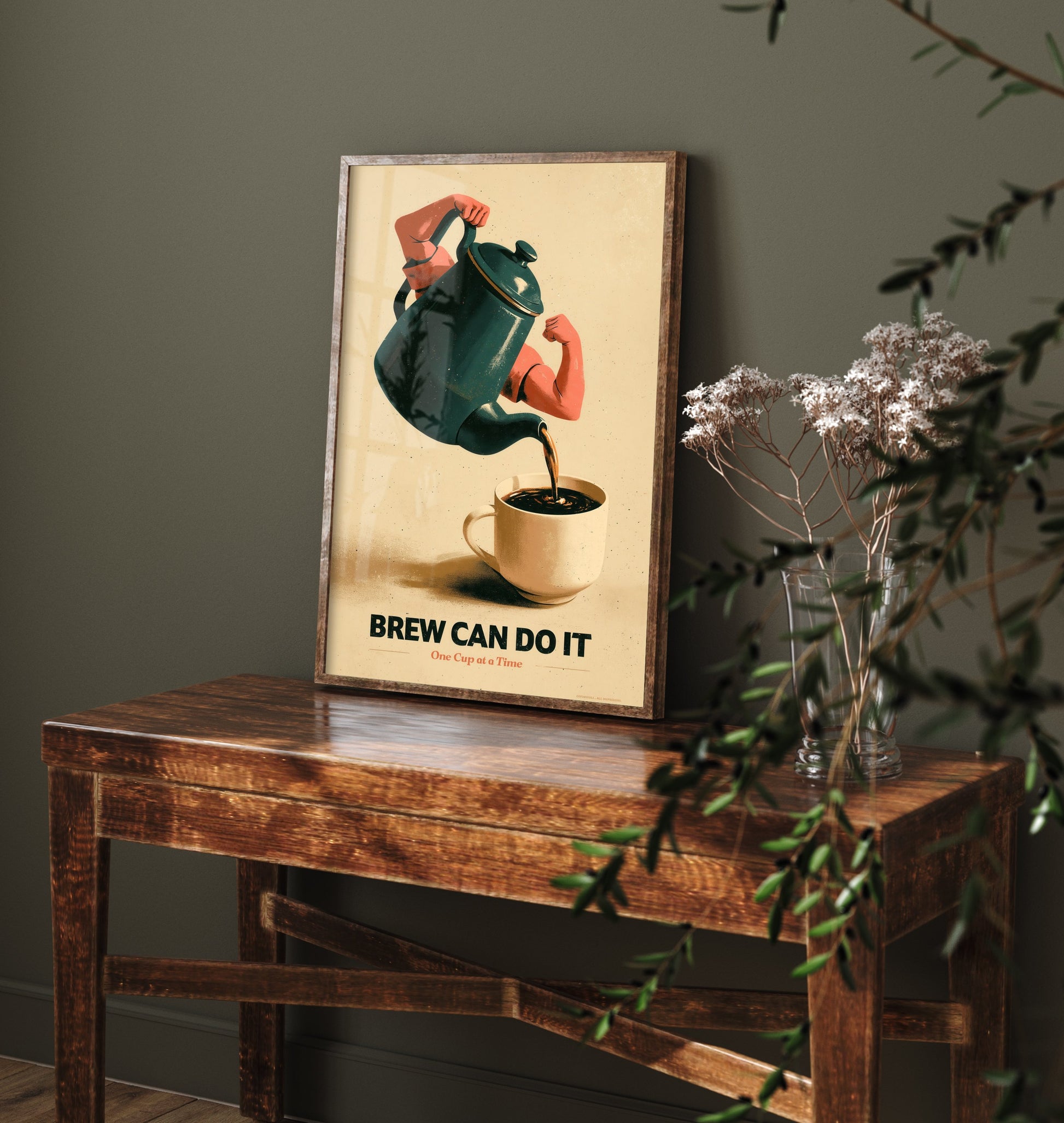 Brew Can Do It Art Print - Flexing Coffee Pot Poster - Retro Motivational Kitchen Illustration V1
