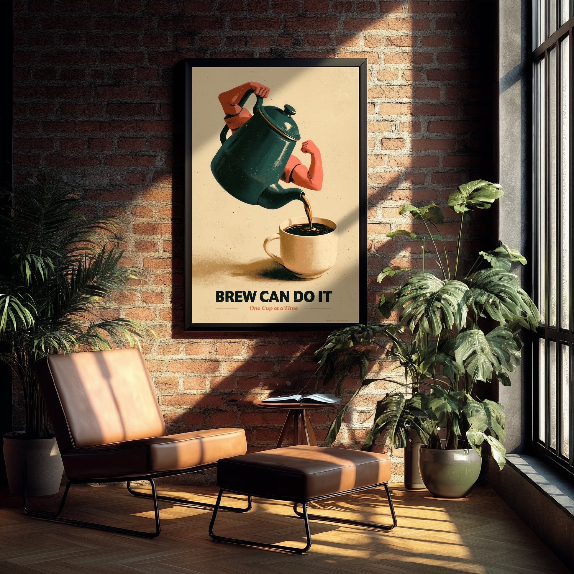 Brew Can Do It Art Print - Flexing Coffee Pot Poster - Retro Motivational Kitchen Illustration V1