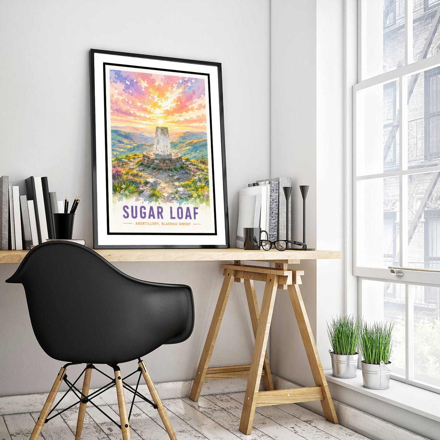 Sugar Loaf Travel Poster - Blaenau Gwent Wales Art Print - Watercolour Painting - Mountain Summit Sunset 1/3