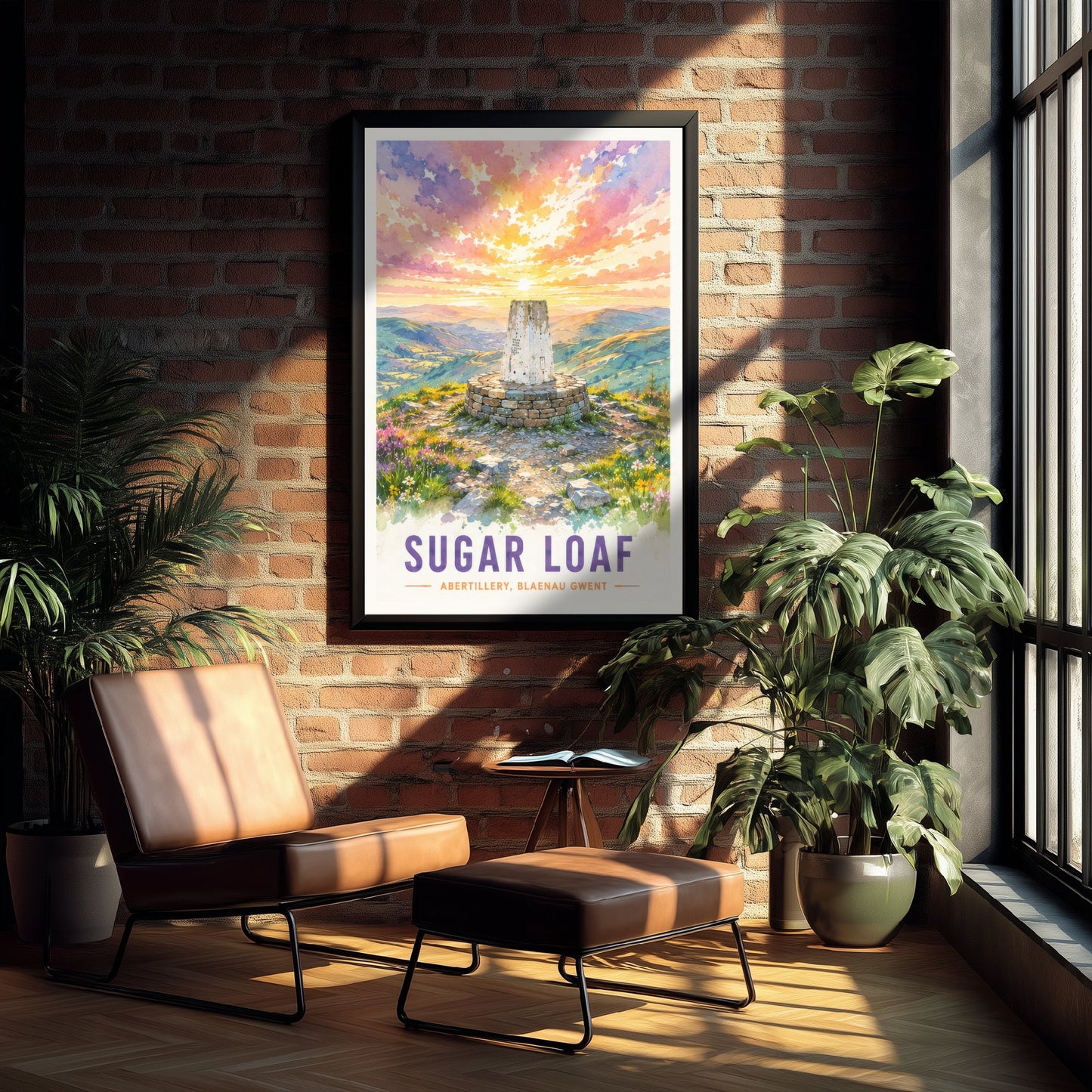 Sugar Loaf Travel Poster - Blaenau Gwent Wales Art Print - Watercolour Painting - Mountain Summit Sunset 1/3