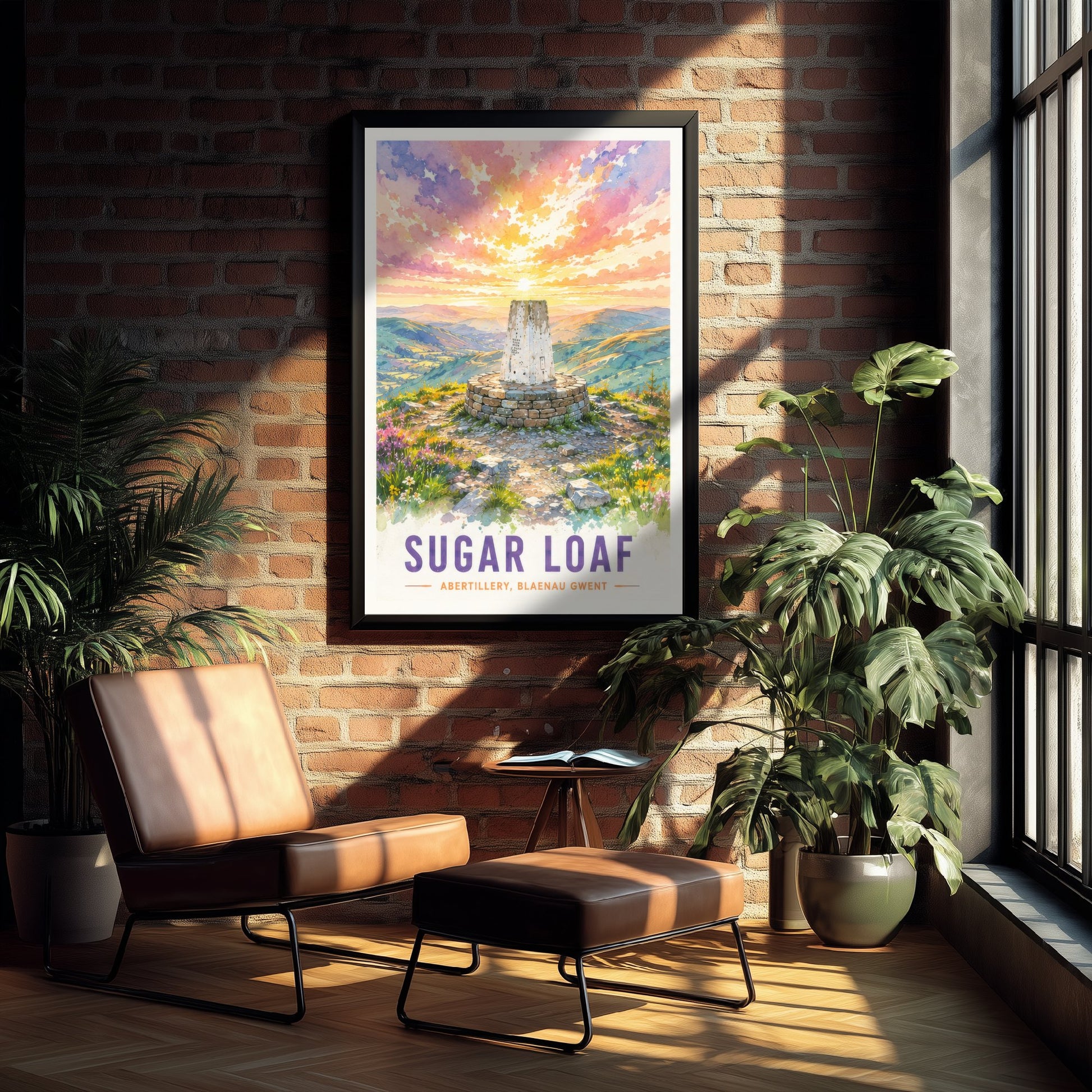 Sugar Loaf Travel Poster - Blaenau Gwent Wales Art Print - Watercolour Painting - Mountain Summit Sunset 1/3