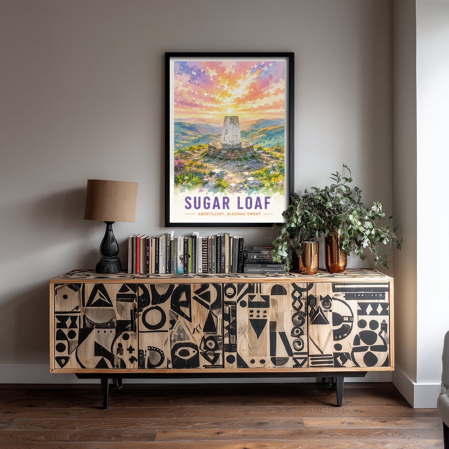 Sugar Loaf Travel Poster - Blaenau Gwent Wales Art Print - Watercolour Painting - Mountain Summit Sunset 1/3