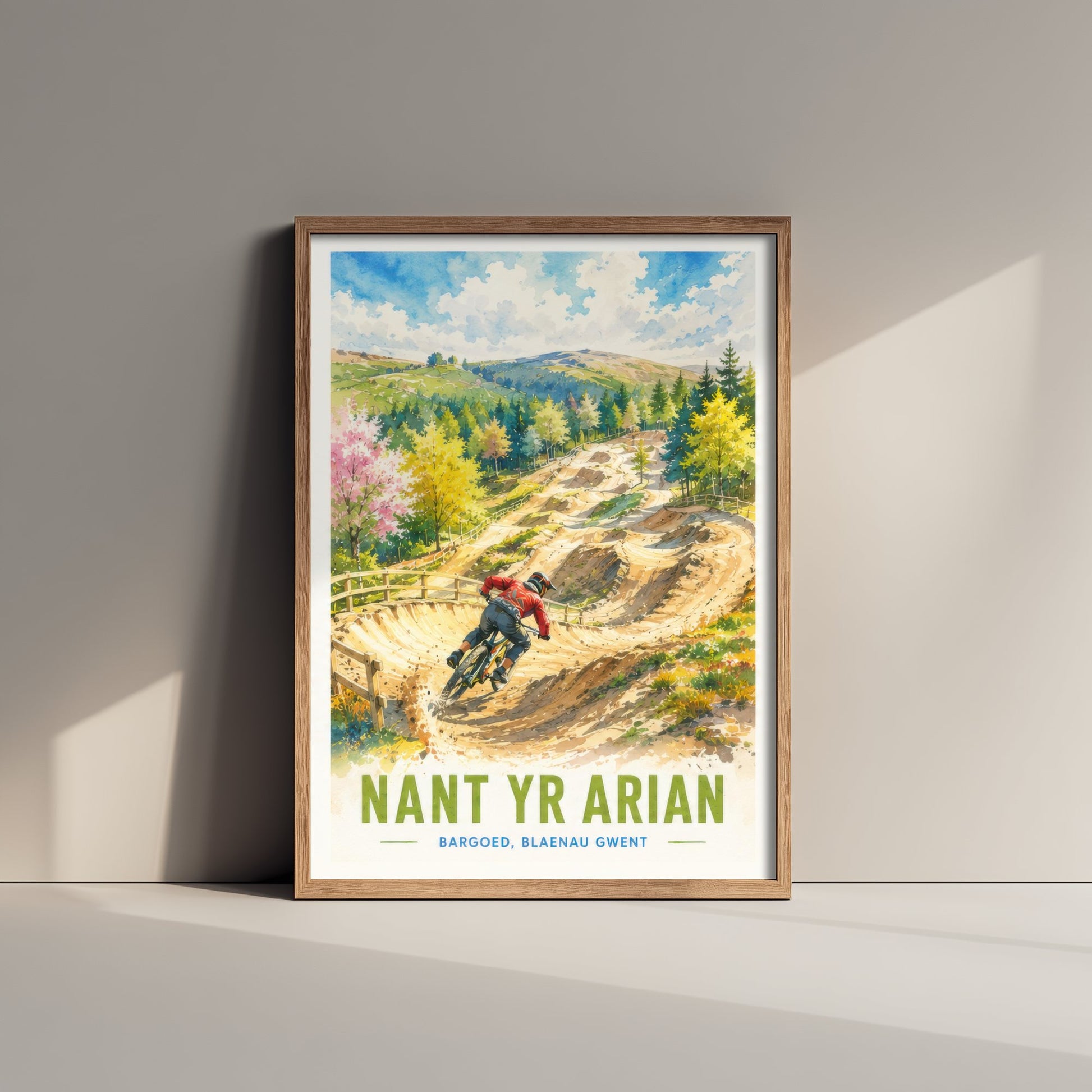 Nant yr Arian Travel Poster - Blaenau Gwent Wales Art Print - Watercolour Painting - Mountain Biking Trail 2/3