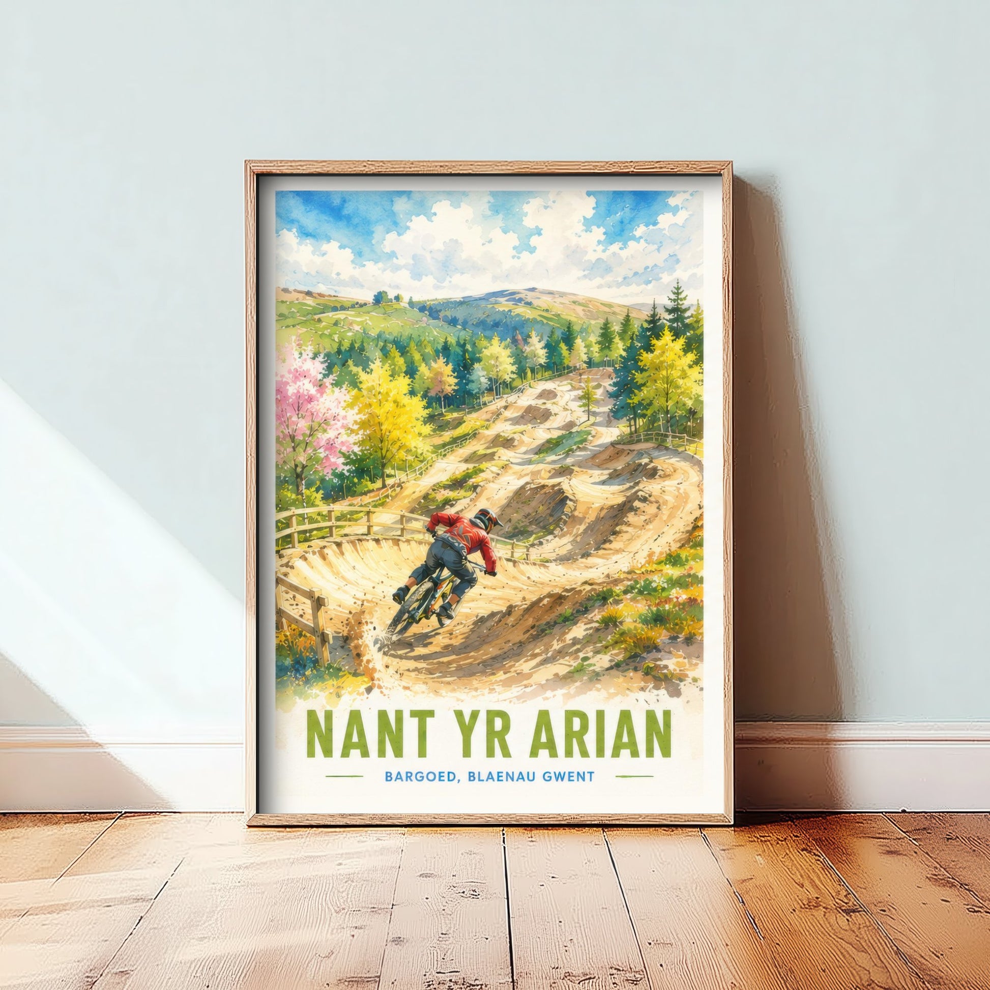 Nant yr Arian Travel Poster - Blaenau Gwent Wales Art Print - Watercolour Painting - Mountain Biking Trail 2/3