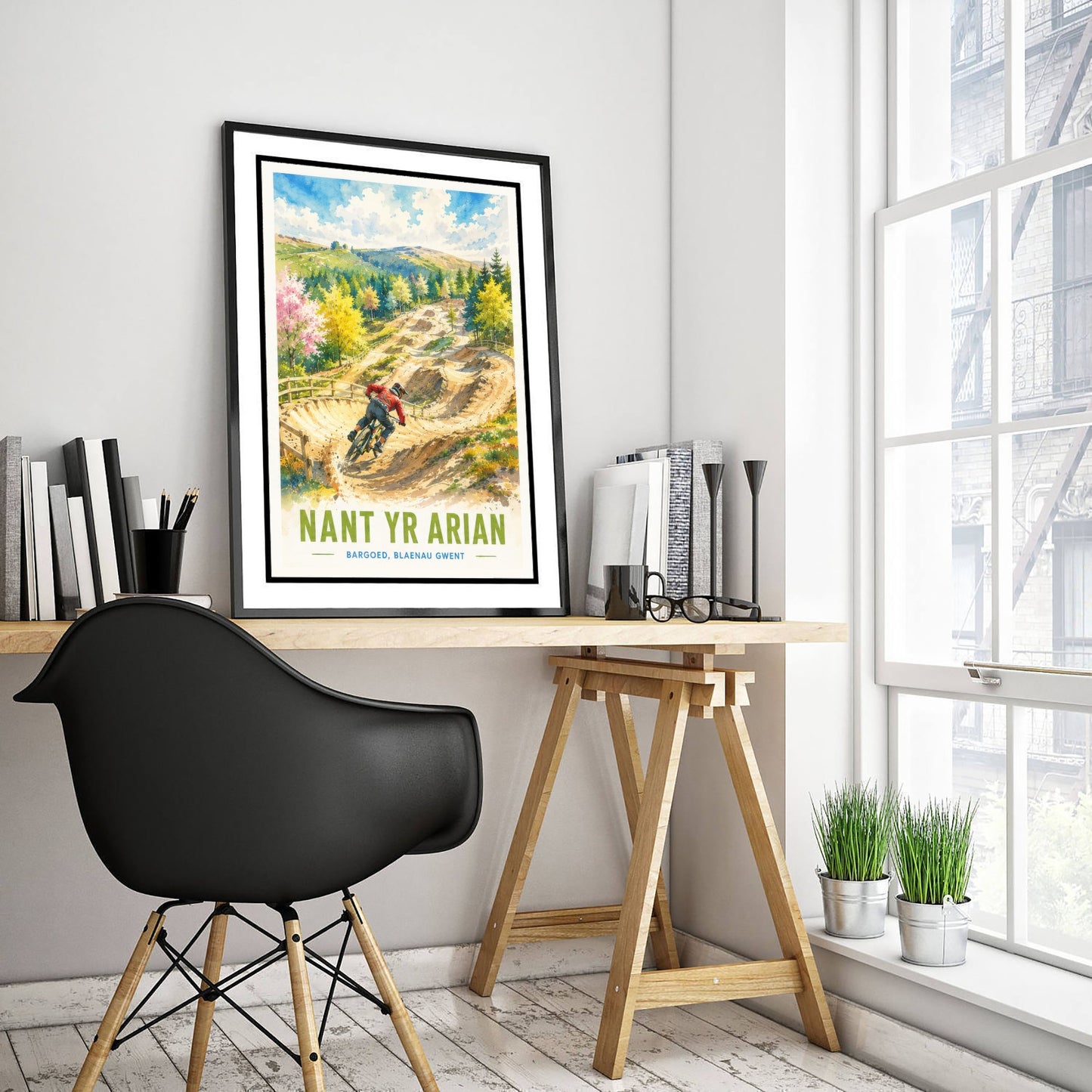Nant yr Arian Travel Poster - Blaenau Gwent Wales Art Print - Watercolour Painting - Mountain Biking Trail 2/3