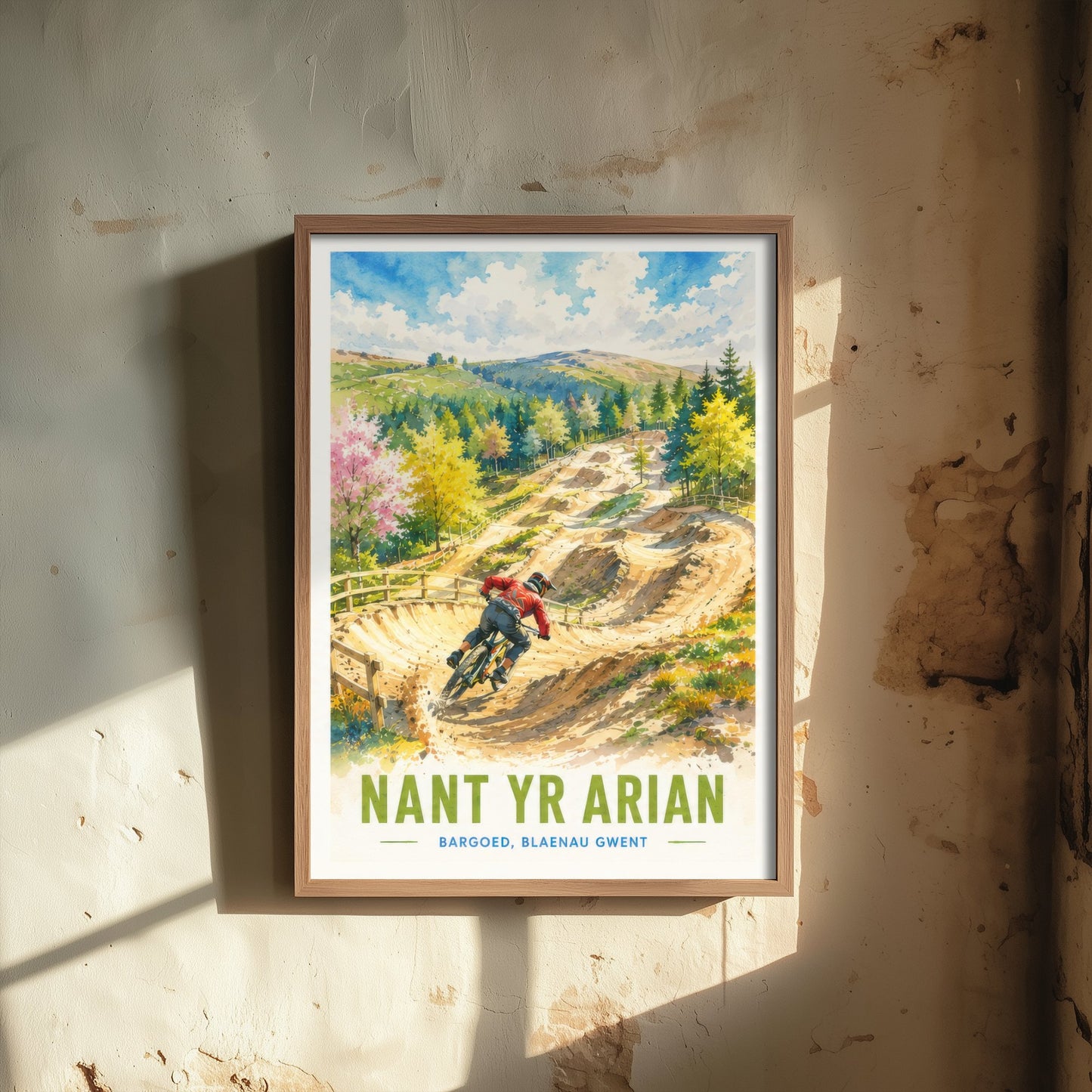Nant yr Arian Travel Poster - Blaenau Gwent Wales Art Print - Watercolour Painting - Mountain Biking Trail 2/3
