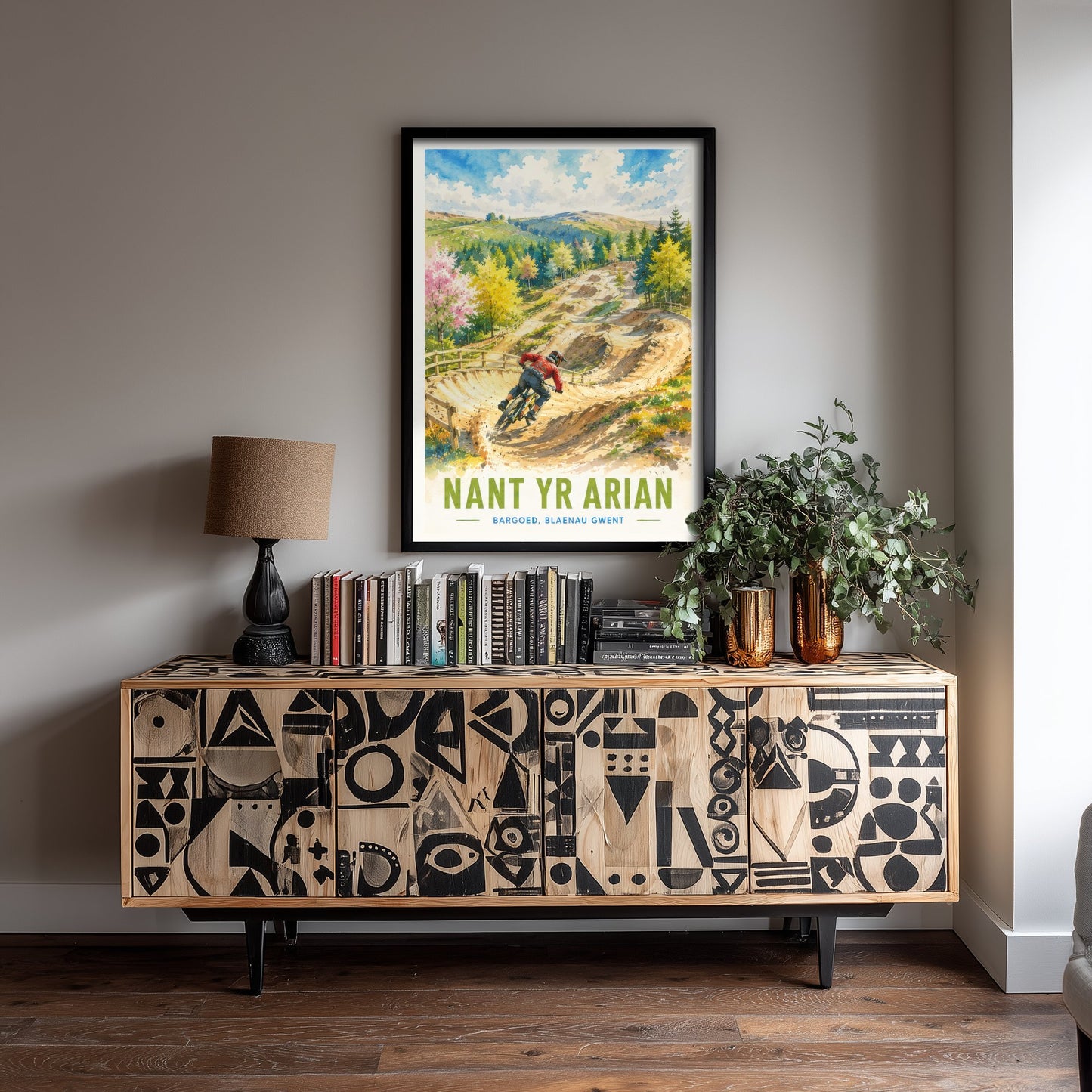 Nant yr Arian Travel Poster - Blaenau Gwent Wales Art Print - Watercolour Painting - Mountain Biking Trail 2/3