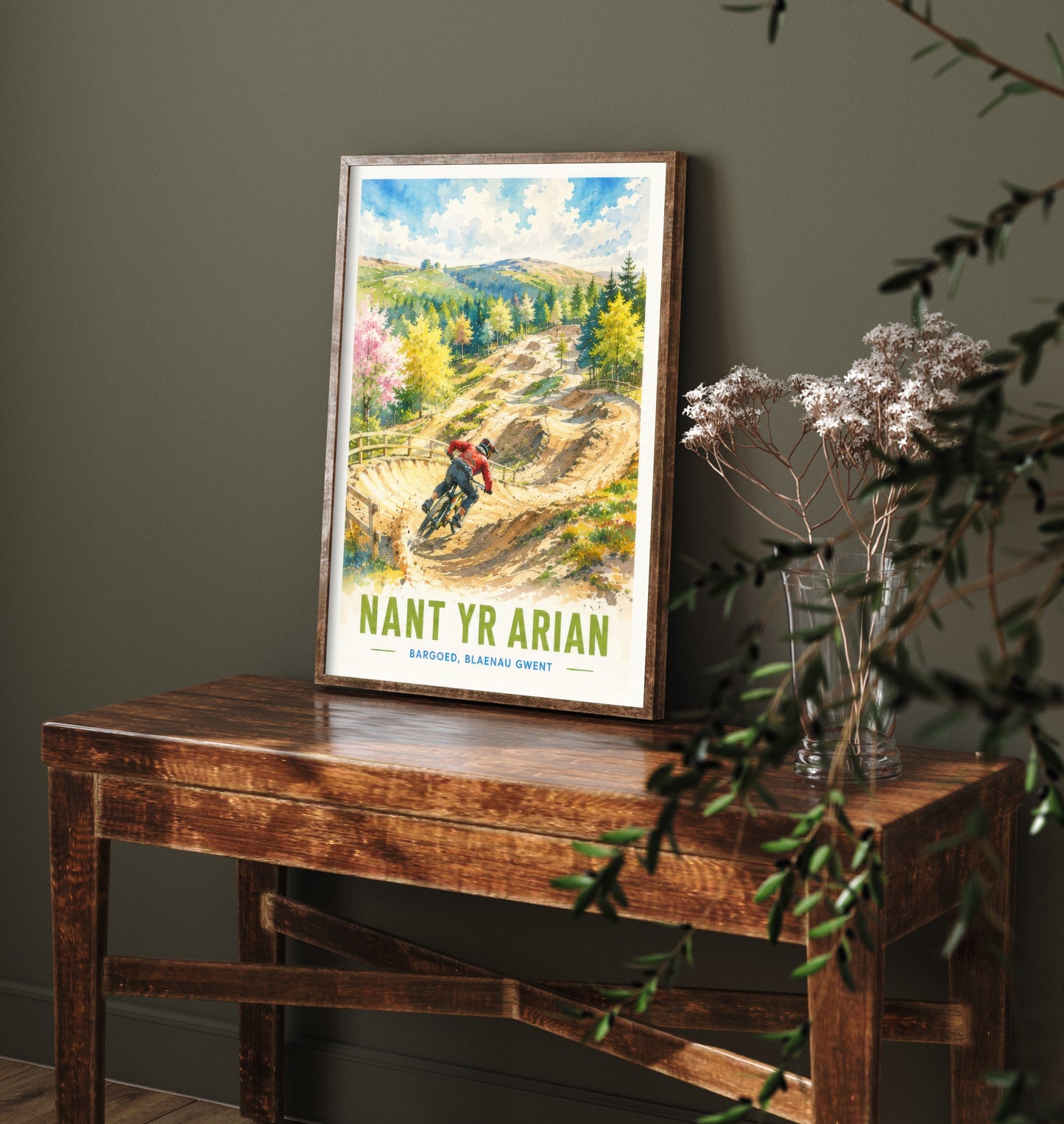 Nant yr Arian Travel Poster - Blaenau Gwent Wales Art Print - Watercolour Painting - Mountain Biking Trail 2/3