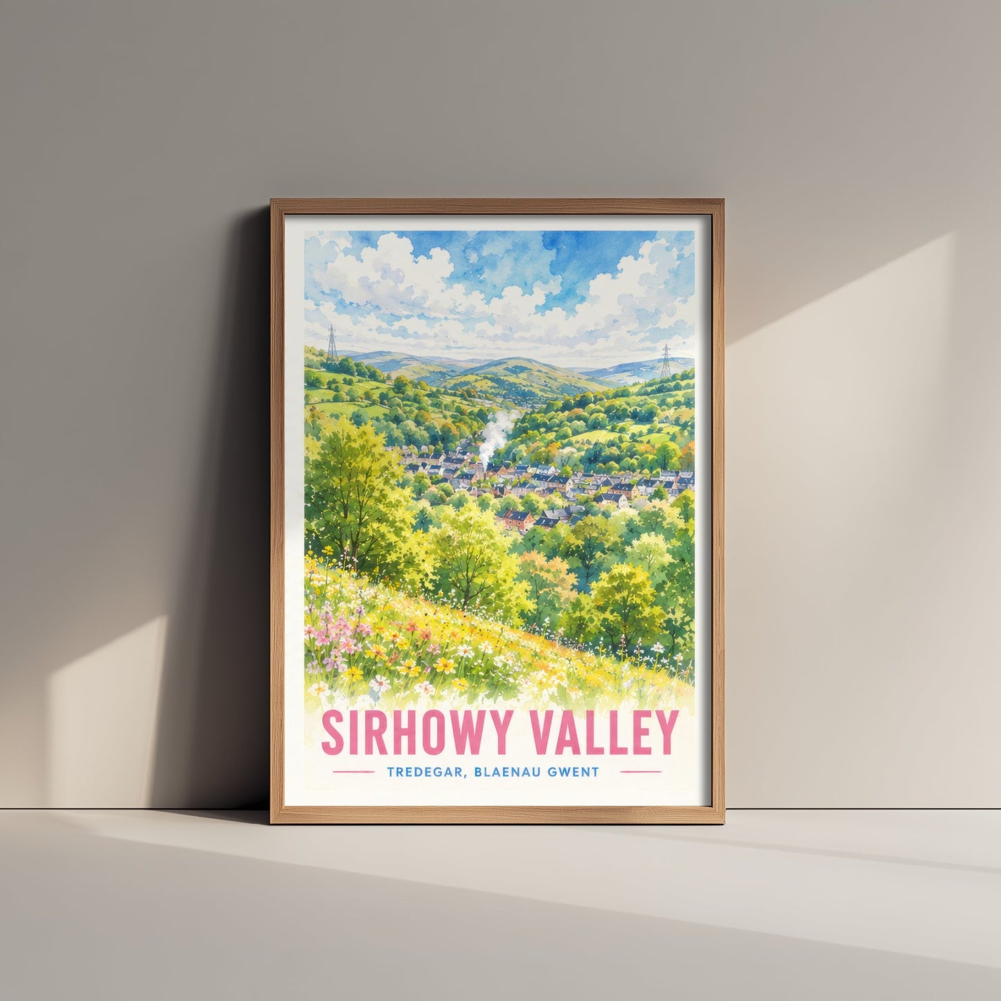 Sirhowy Valley Travel Poster - Blaenau Gwent Wales Art Print - Watercolour Painting - Green Valley View 3/3