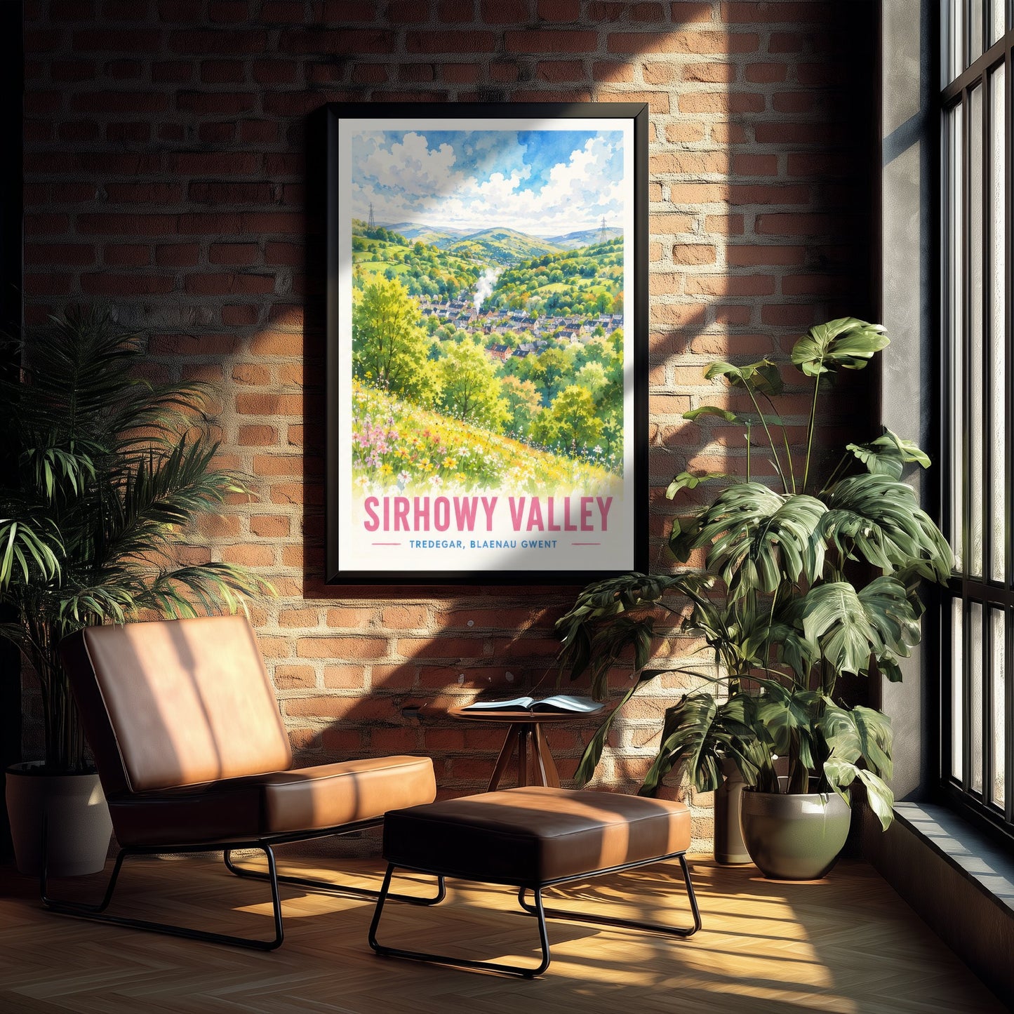 Sirhowy Valley Travel Poster - Blaenau Gwent Wales Art Print - Watercolour Painting - Green Valley View 3/3