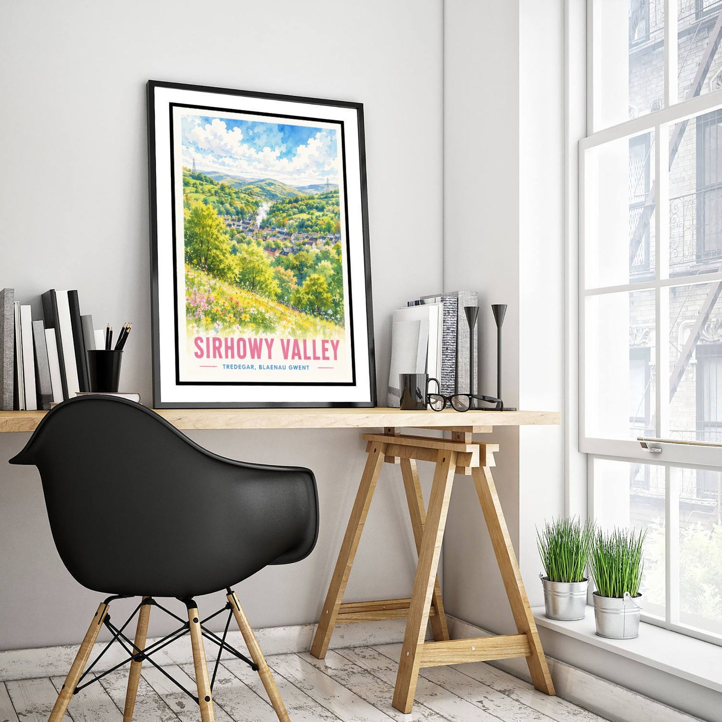 Sirhowy Valley Travel Poster - Blaenau Gwent Wales Art Print - Watercolour Painting - Green Valley View 3/3