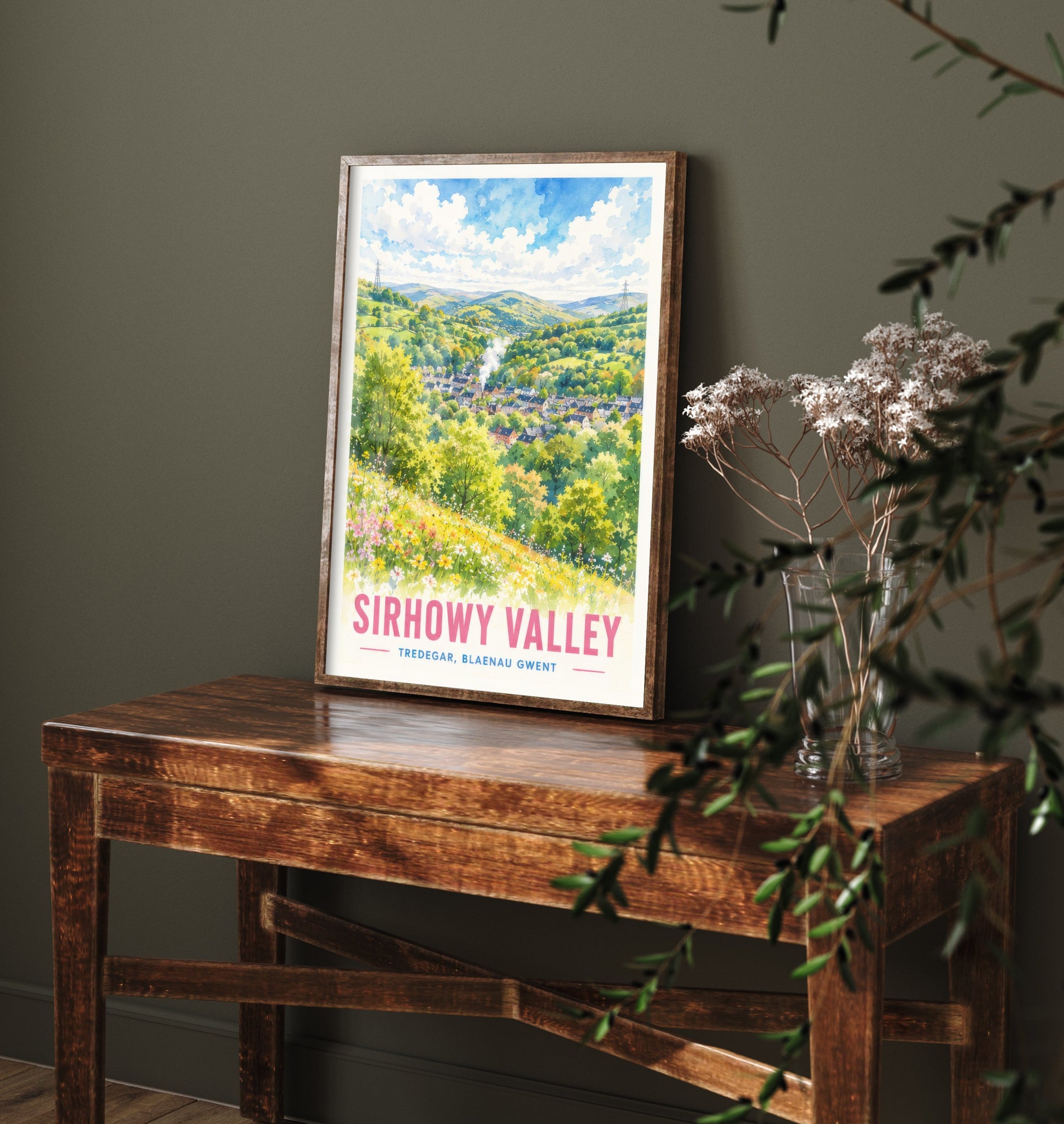 Sirhowy Valley Travel Poster - Blaenau Gwent Wales Art Print - Watercolour Painting - Green Valley View 3/3