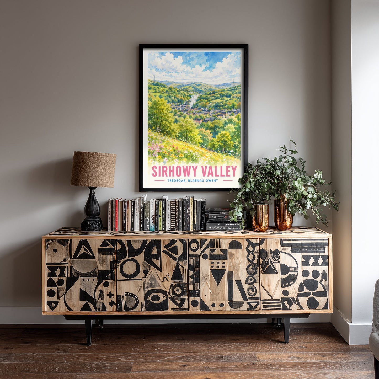 Sirhowy Valley Travel Poster - Blaenau Gwent Wales Art Print - Watercolour Painting - Green Valley View 3/3