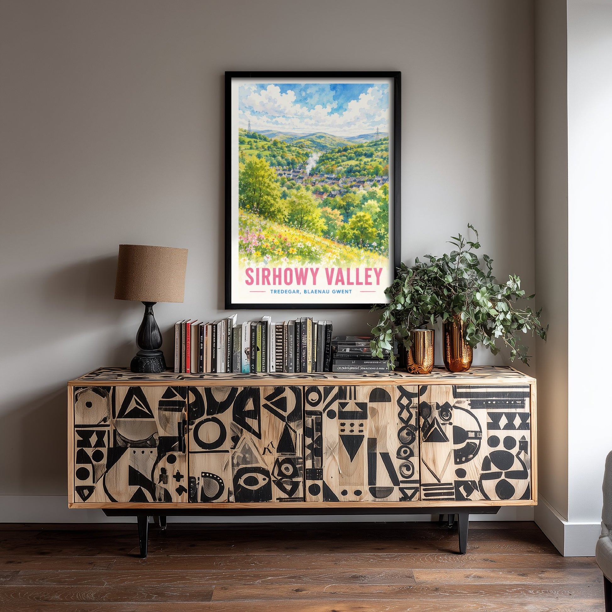 Sirhowy Valley Travel Poster - Blaenau Gwent Wales Art Print - Watercolour Painting - Green Valley View 3/3