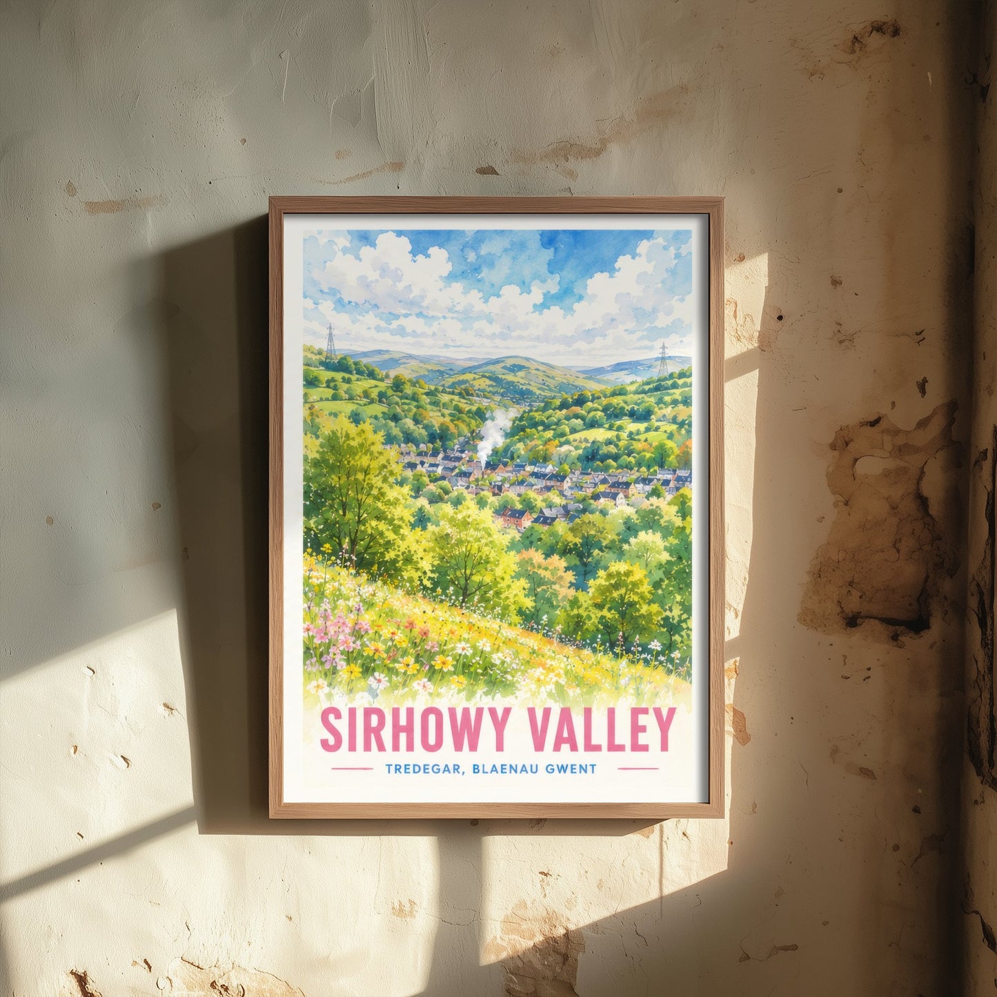 Sirhowy Valley Travel Poster - Blaenau Gwent Wales Art Print - Watercolour Painting - Green Valley View 3/3