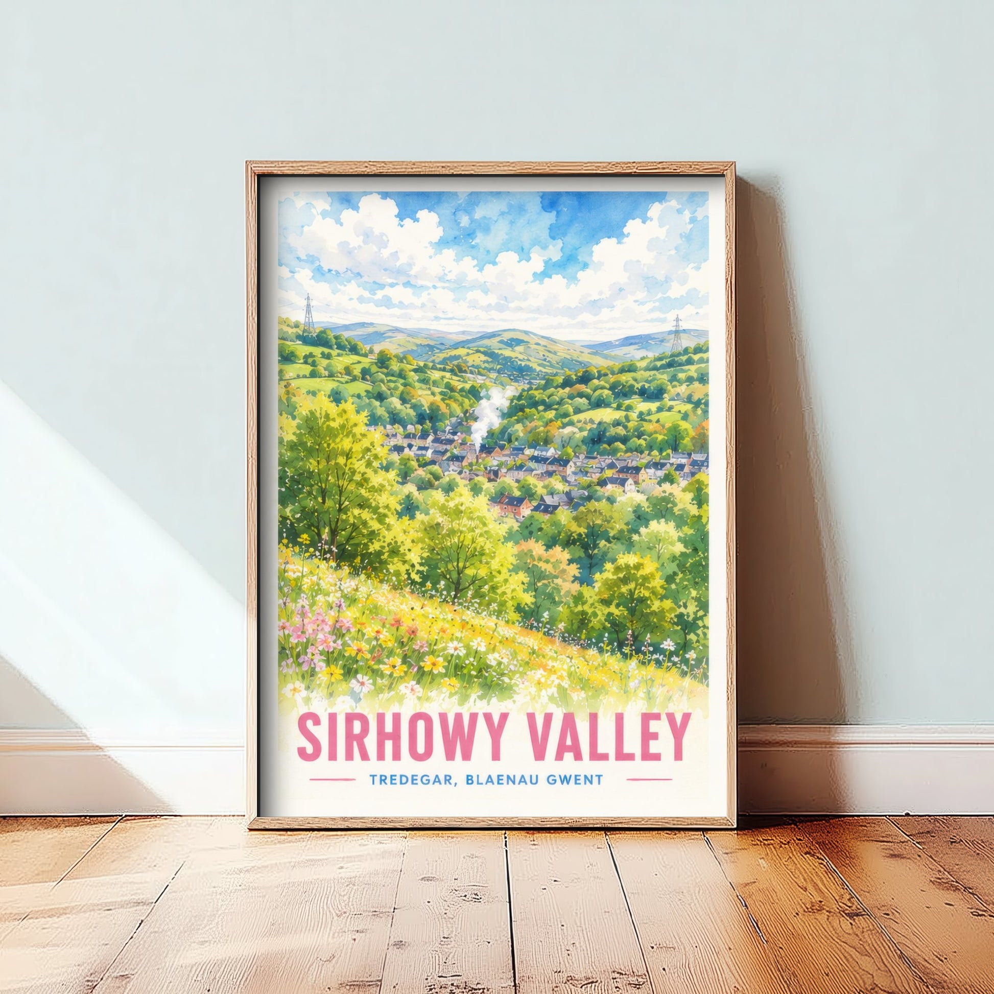 Sirhowy Valley Travel Poster - Blaenau Gwent Wales Art Print - Watercolour Painting - Green Valley View 3/3