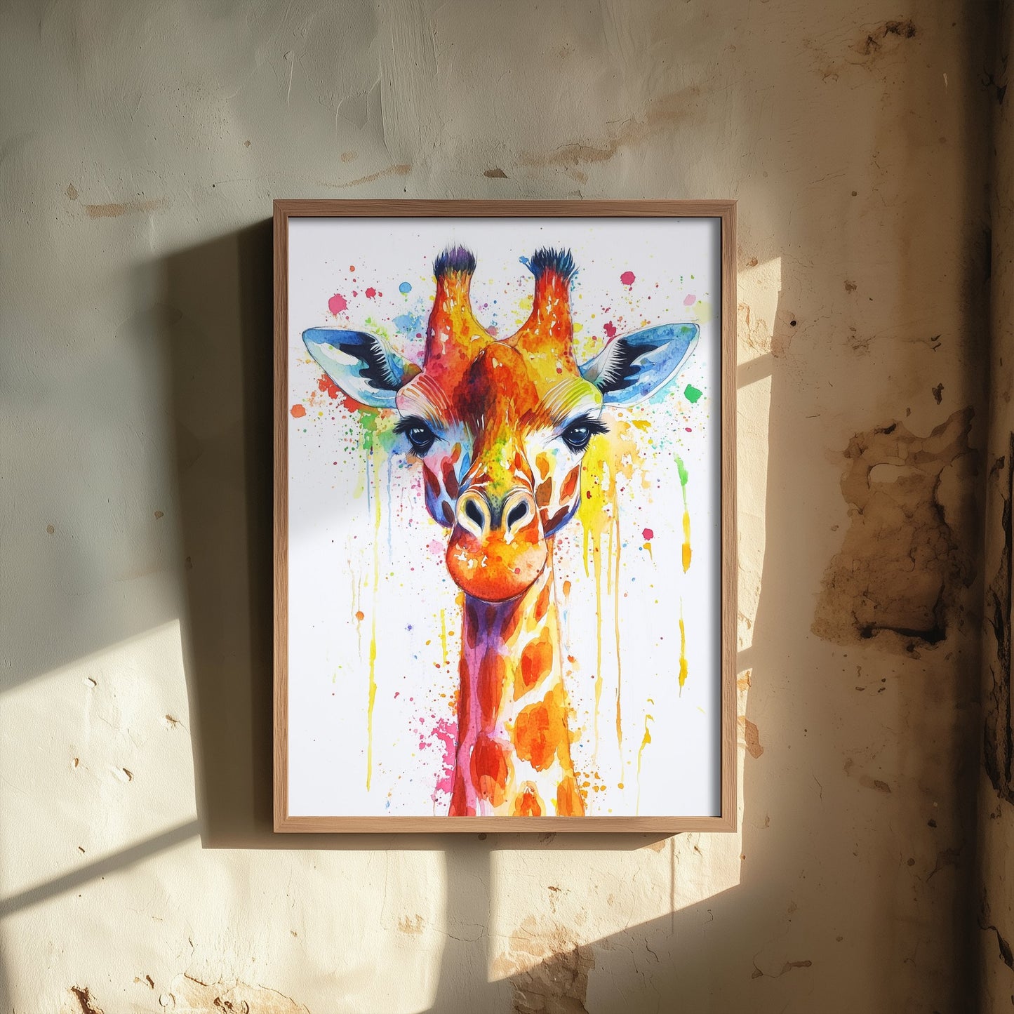 Giraffe Watercolour Art Print - Colourful Safari Animal Painting - Rainbow Nursery Wall Art - Kids Room Poster 1/3