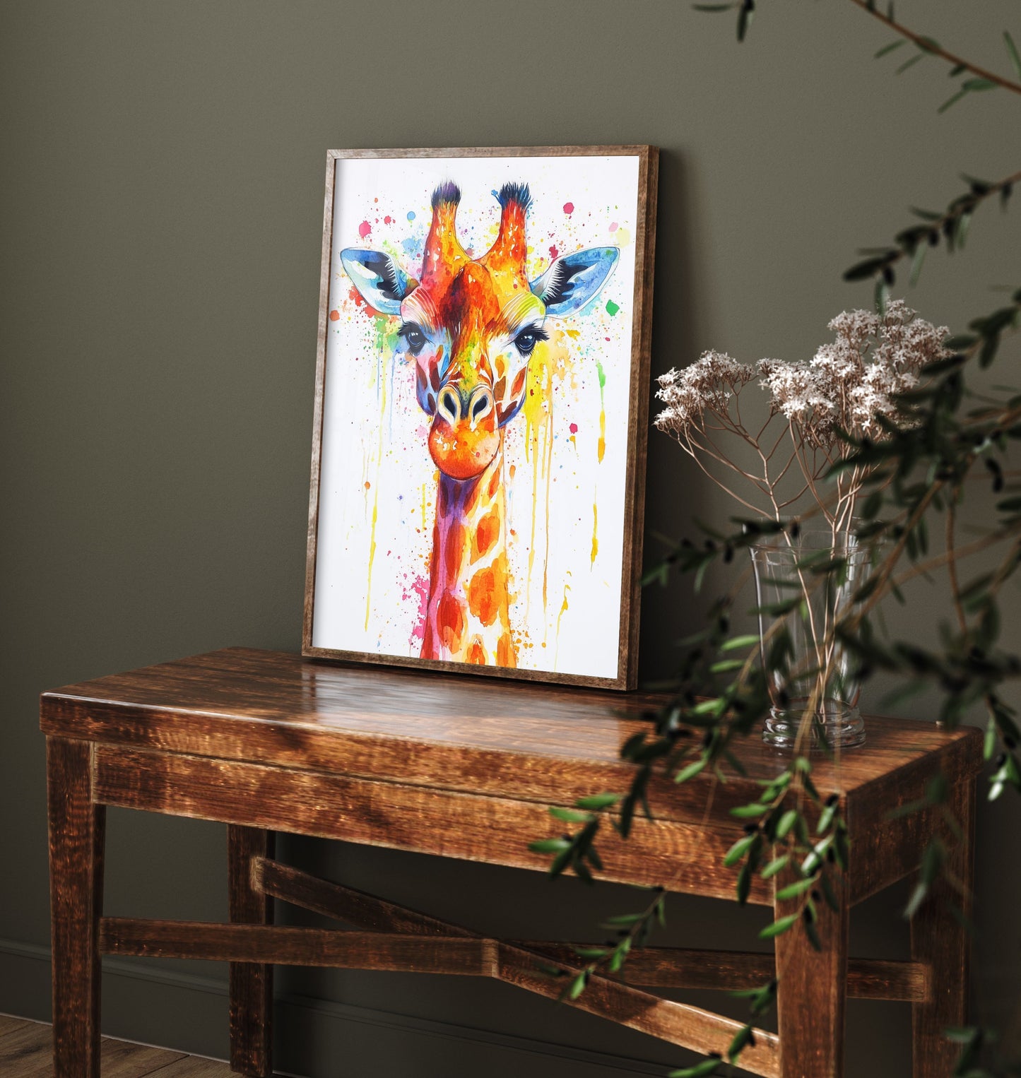 Giraffe Watercolour Art Print - Colourful Safari Animal Painting - Rainbow Nursery Wall Art - Kids Room Poster 1/3
