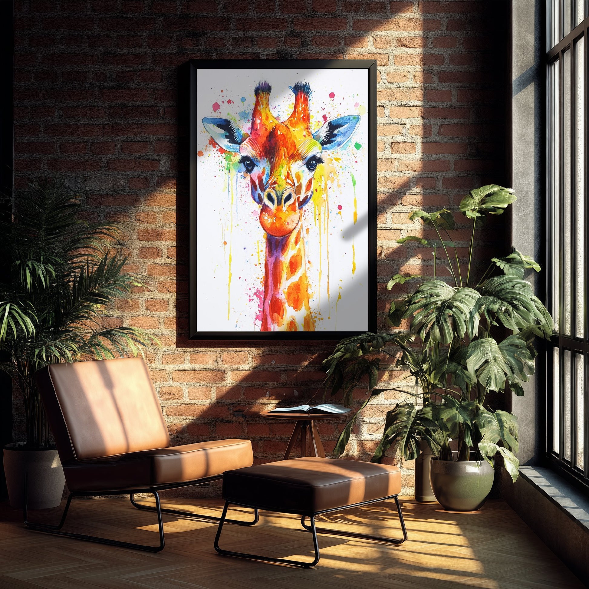 Giraffe Watercolour Art Print - Colourful Safari Animal Painting - Rainbow Nursery Wall Art - Kids Room Poster 1/3