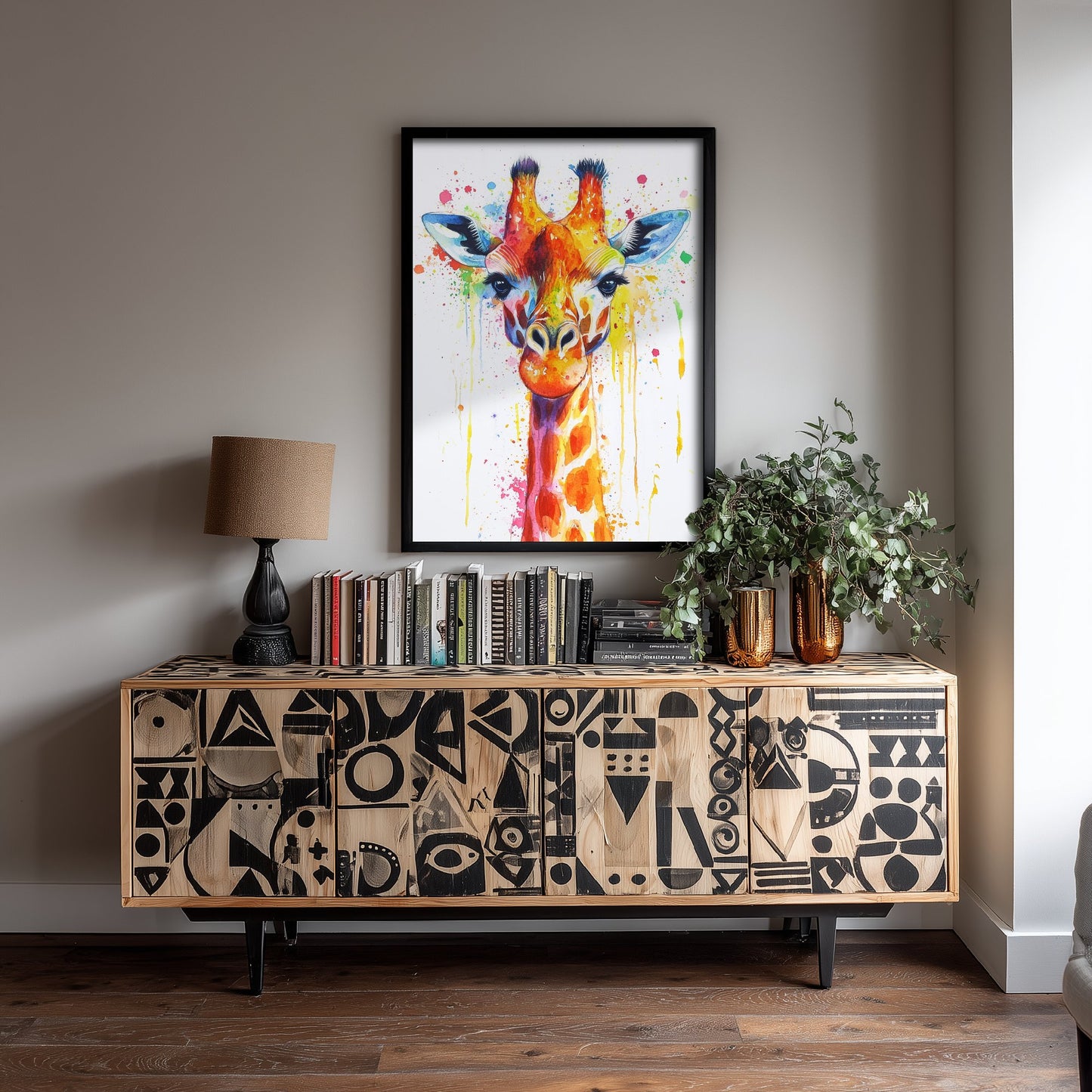 Giraffe Watercolour Art Print - Colourful Safari Animal Painting - Rainbow Nursery Wall Art - Kids Room Poster 1/3