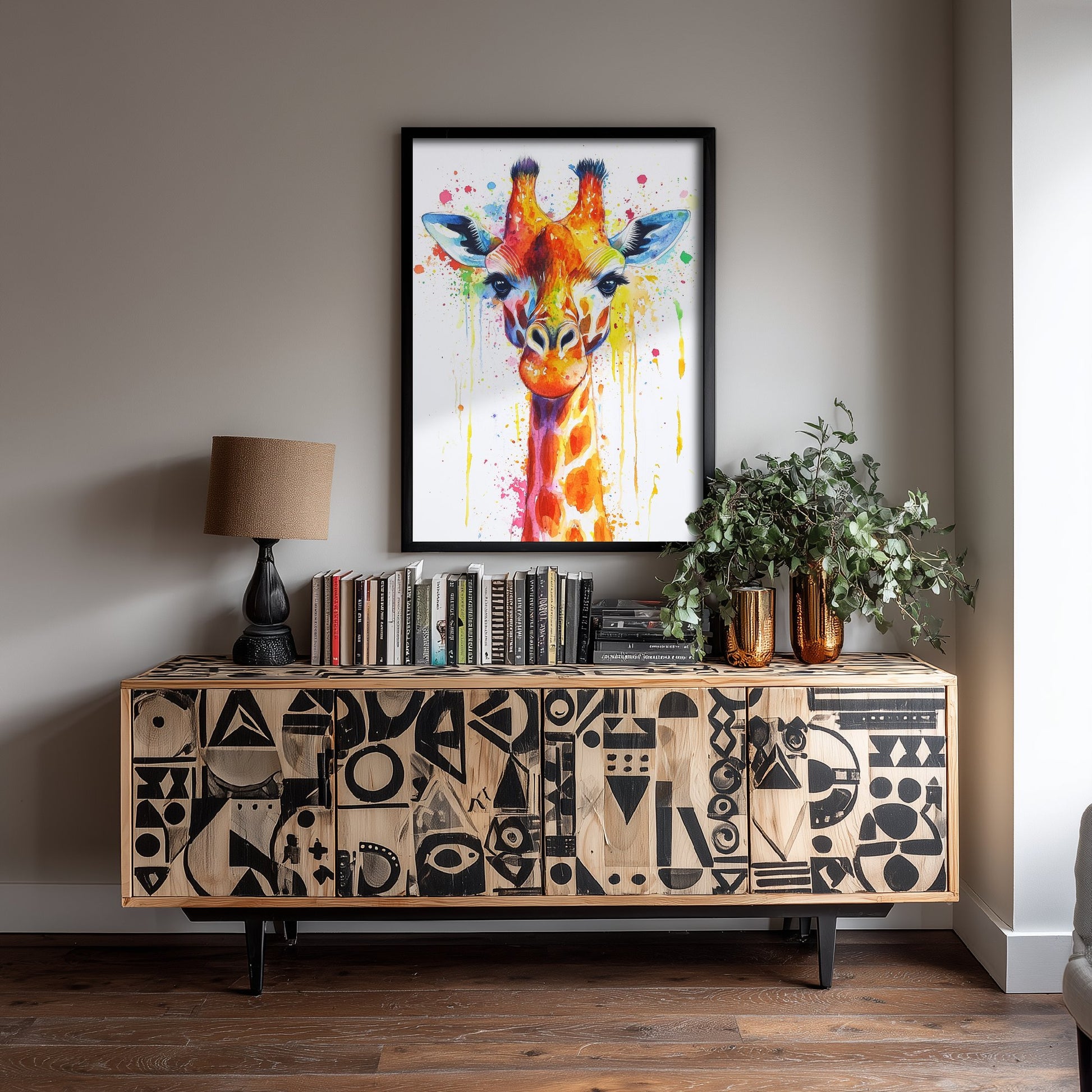 Giraffe Watercolour Art Print - Colourful Safari Animal Painting - Rainbow Nursery Wall Art - Kids Room Poster 1/3