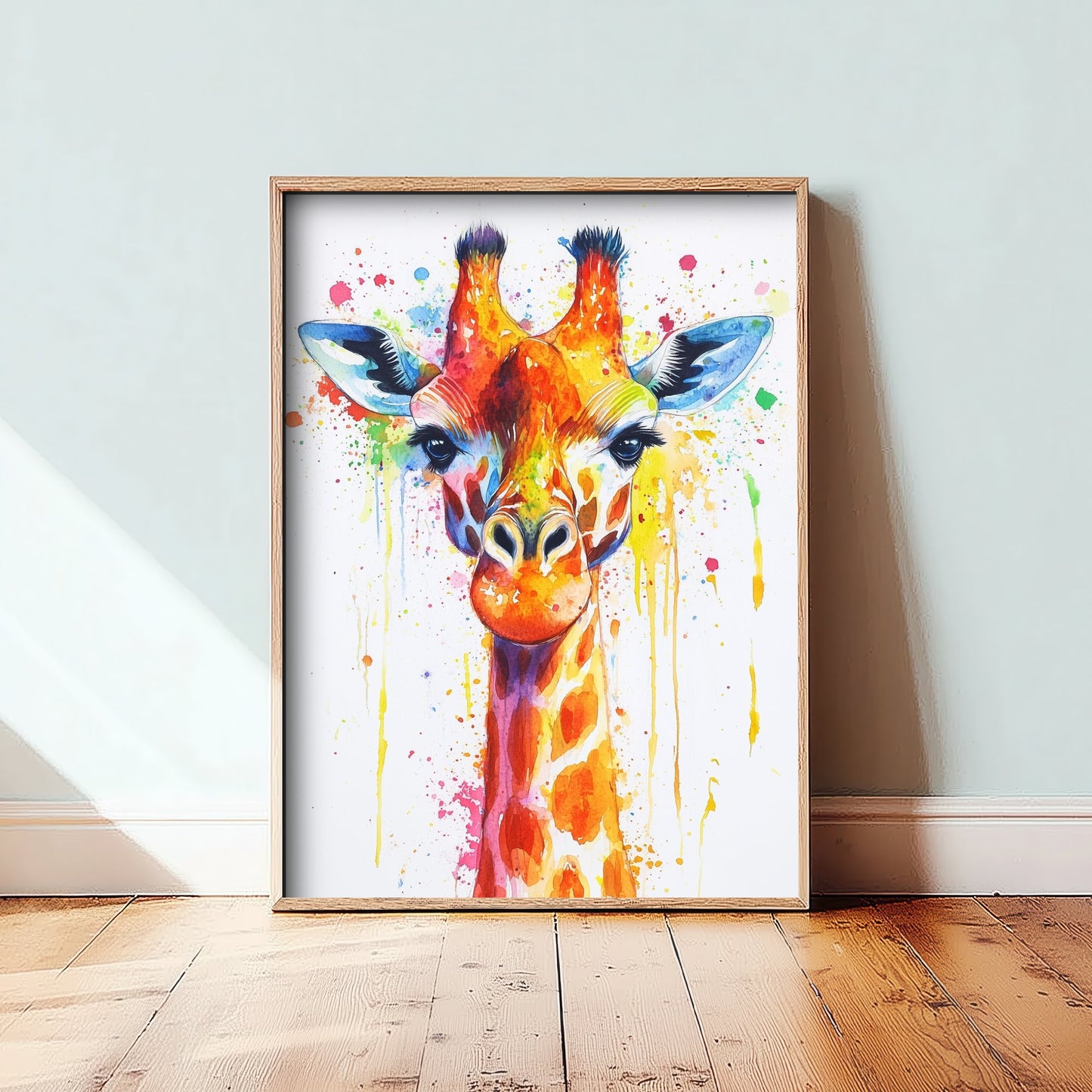 Giraffe Watercolour Art Print - Colourful Safari Animal Painting - Rainbow Nursery Wall Art - Kids Room Poster 1/3