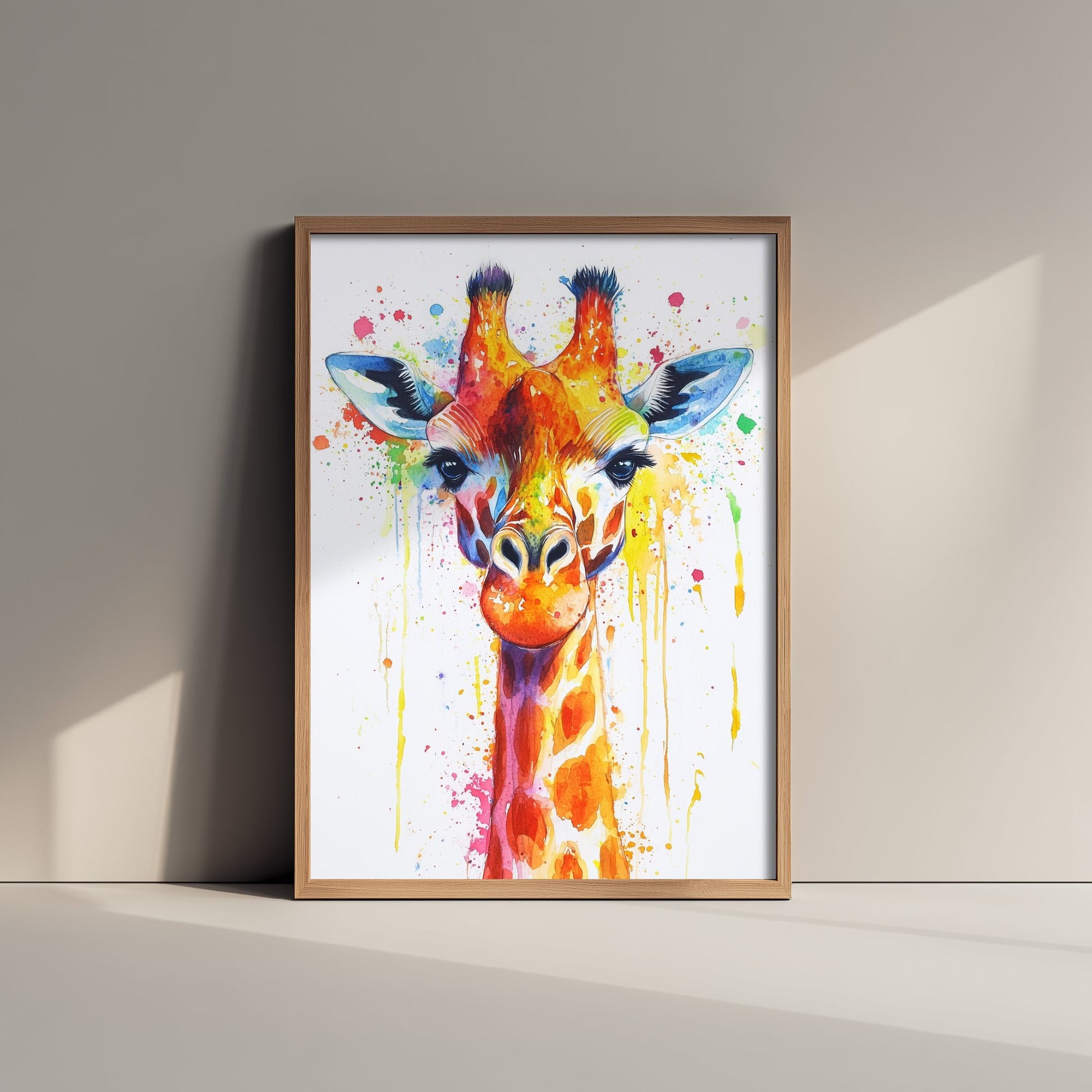 Giraffe Watercolour Art Print - Colourful Safari Animal Painting - Rainbow Nursery Wall Art - Kids Room Poster 1/3