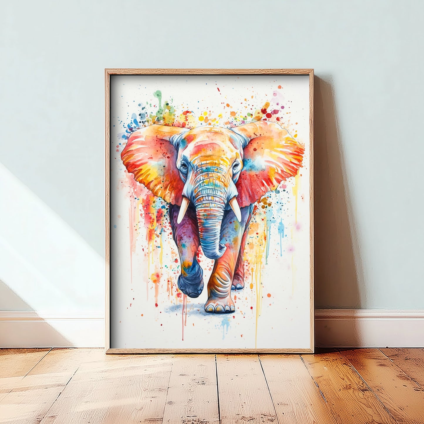 Elephant Watercolour Art Print - Colourful Safari Animal Painting - Rainbow Nursery Wall Art - Kids Room Poster 2/3