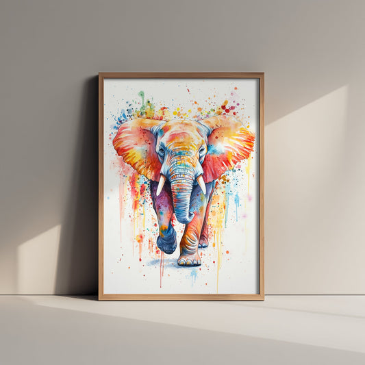 Elephant Watercolour Art Print - Colourful Safari Animal Painting - Rainbow Nursery Wall Art - Kids Room Poster 2/3