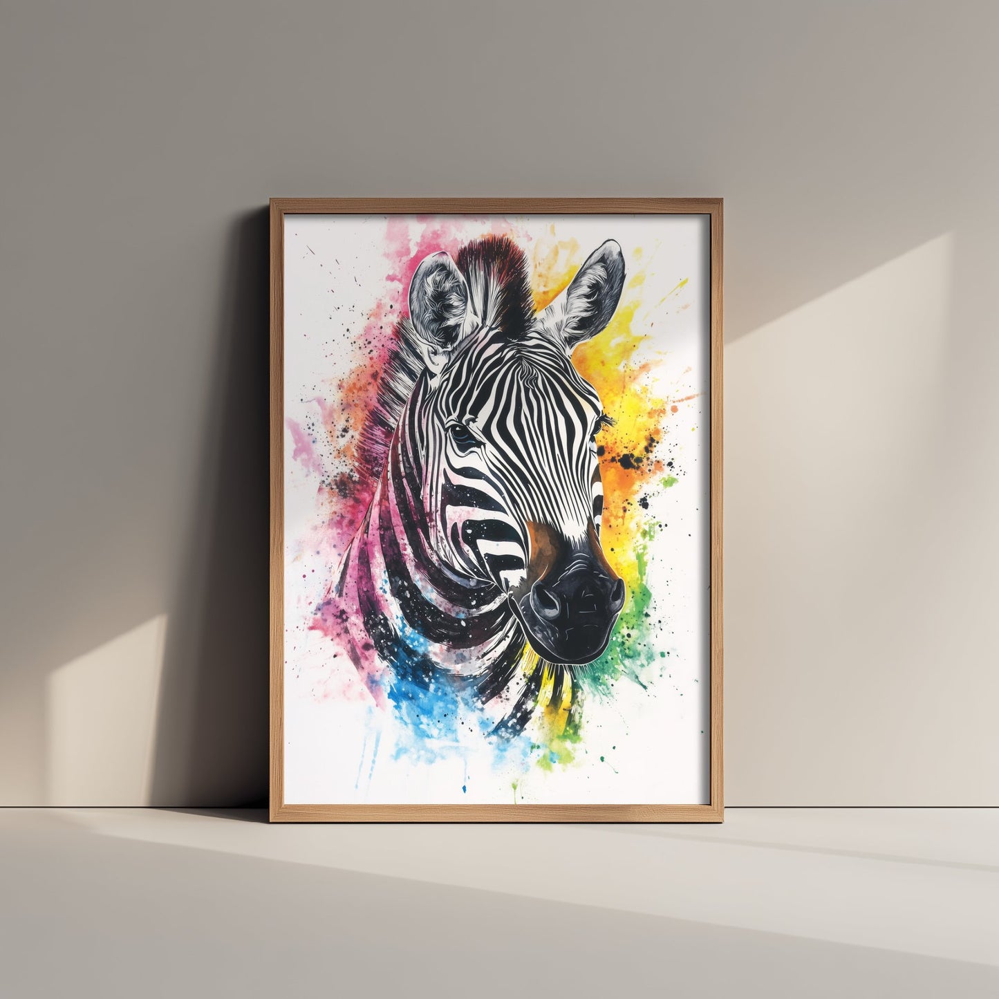 Zebra Watercolour Art Print - Colourful Safari Animal Painting - Rainbow Nursery Wall Art - Kids Room Poster 3/3