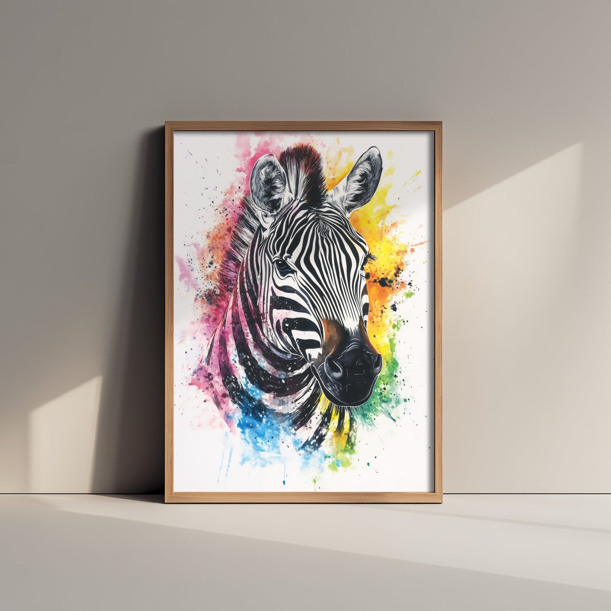 Zebra Watercolour Art Print - Colourful Safari Animal Painting - Rainbow Nursery Wall Art - Kids Room Poster 3/3