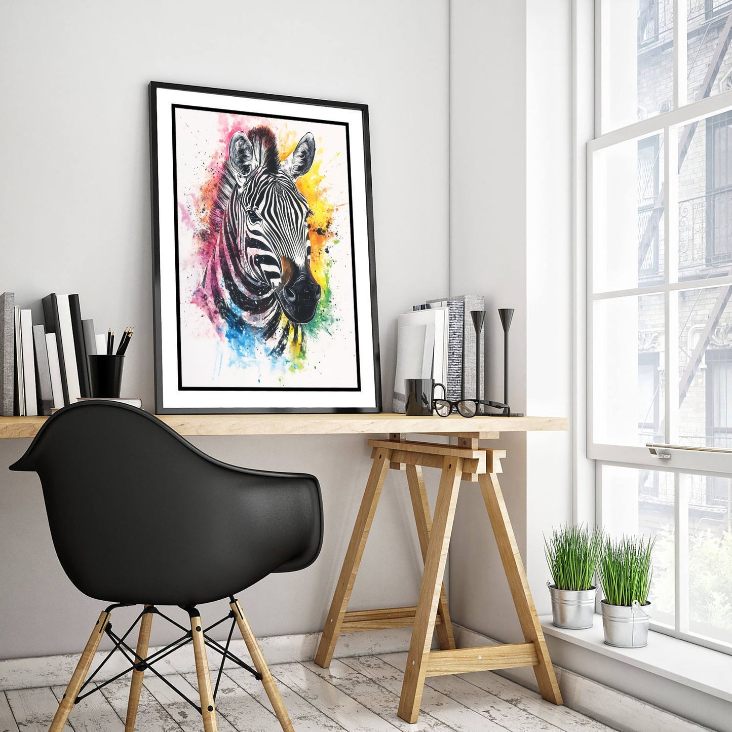 Zebra Watercolour Art Print - Colourful Safari Animal Painting - Rainbow Nursery Wall Art - Kids Room Poster 3/3