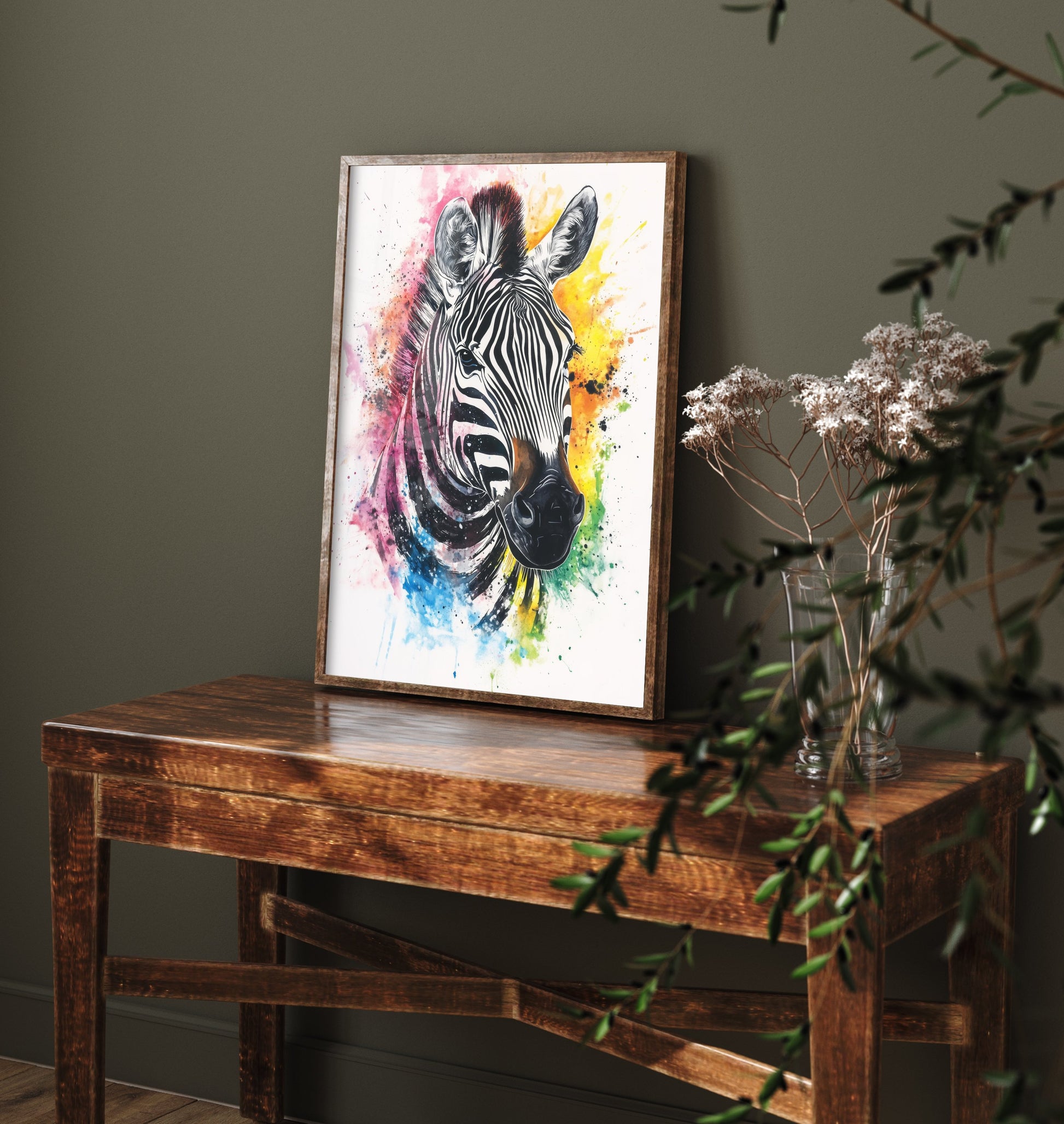 Zebra Watercolour Art Print - Colourful Safari Animal Painting - Rainbow Nursery Wall Art - Kids Room Poster 3/3