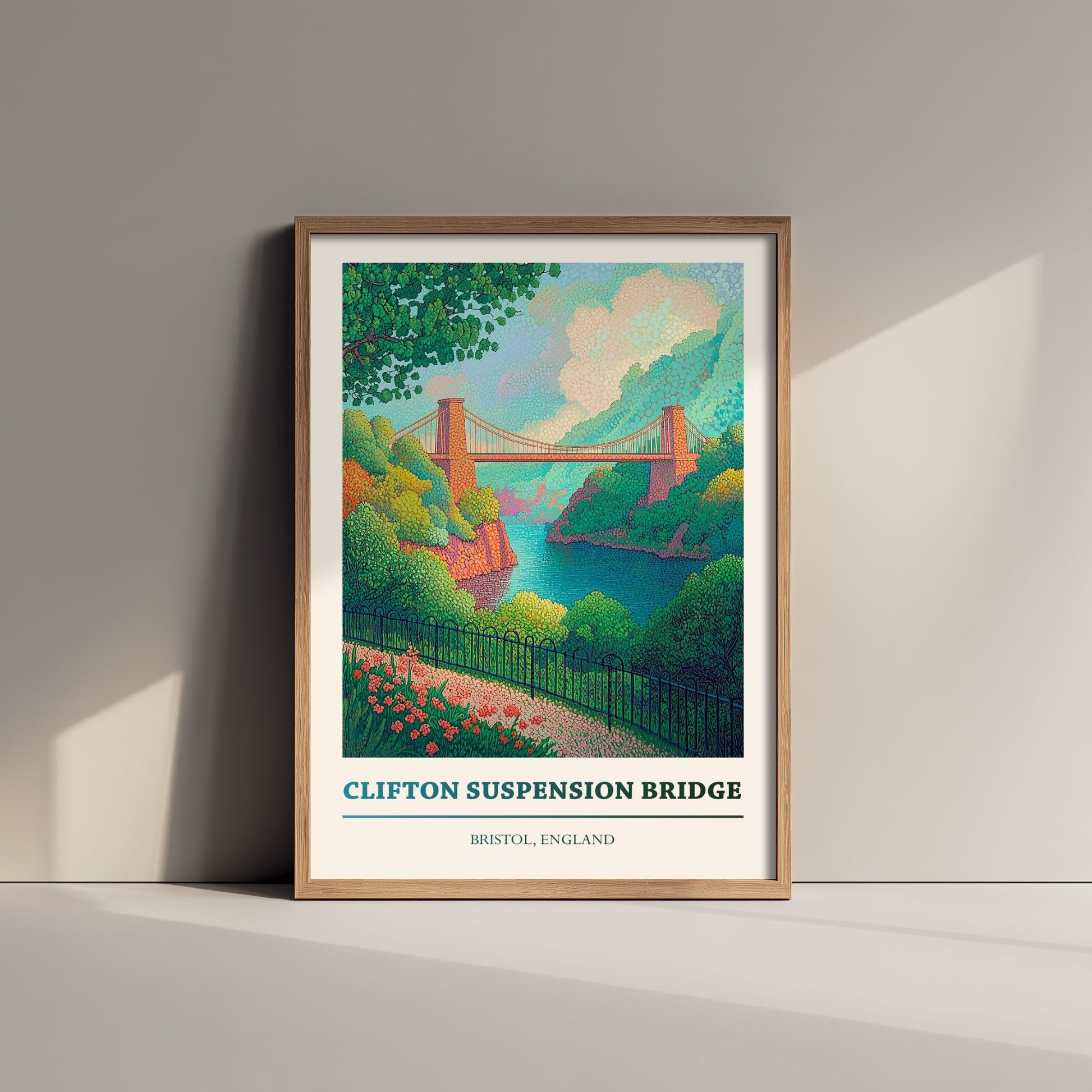 Clifton Suspension Bridge Travel Poster - Bristol England Art Print - Pointillist Painting - Brunel Bridge 1/3