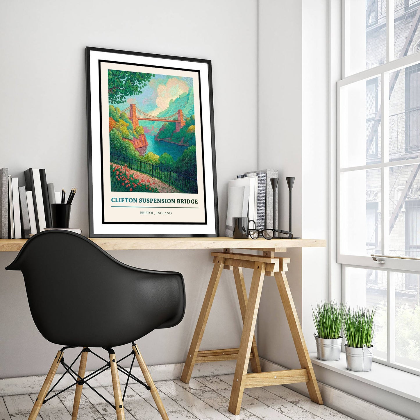 Clifton Suspension Bridge Travel Poster - Bristol England Art Print - Pointillist Painting - Brunel Bridge 1/3